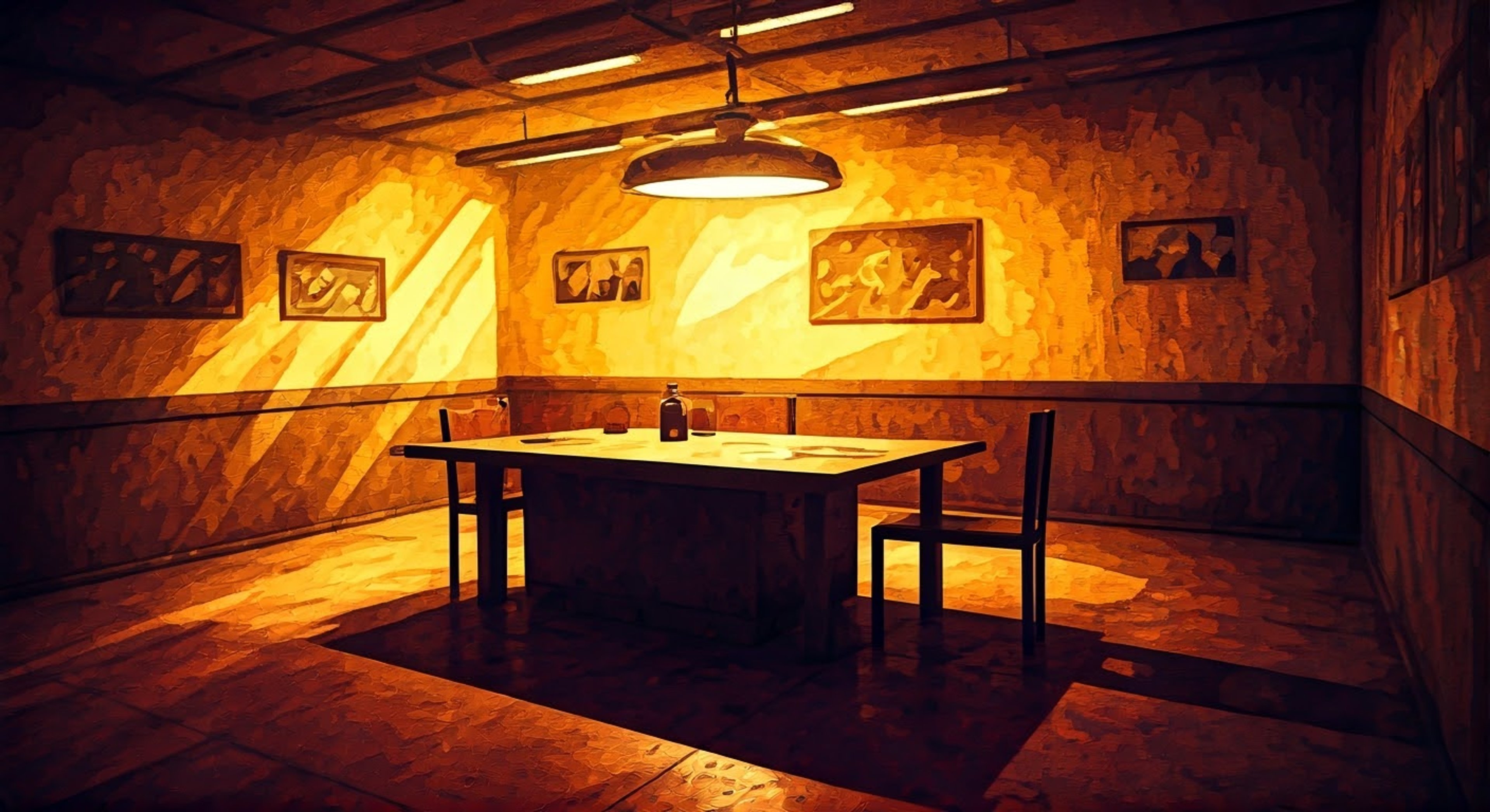 You find yourself detained in the stark interrogation chamber of the Nippon Building, facing the imposing figure of Chief Inspector Kido. His immaculate uniform and calculating gaze speak to his authority, yet there's an unexpected undercurrent of consideration in his methodical questioning. The air is thick with tension as he circles your chair, each precise step echoing against the bare walls.