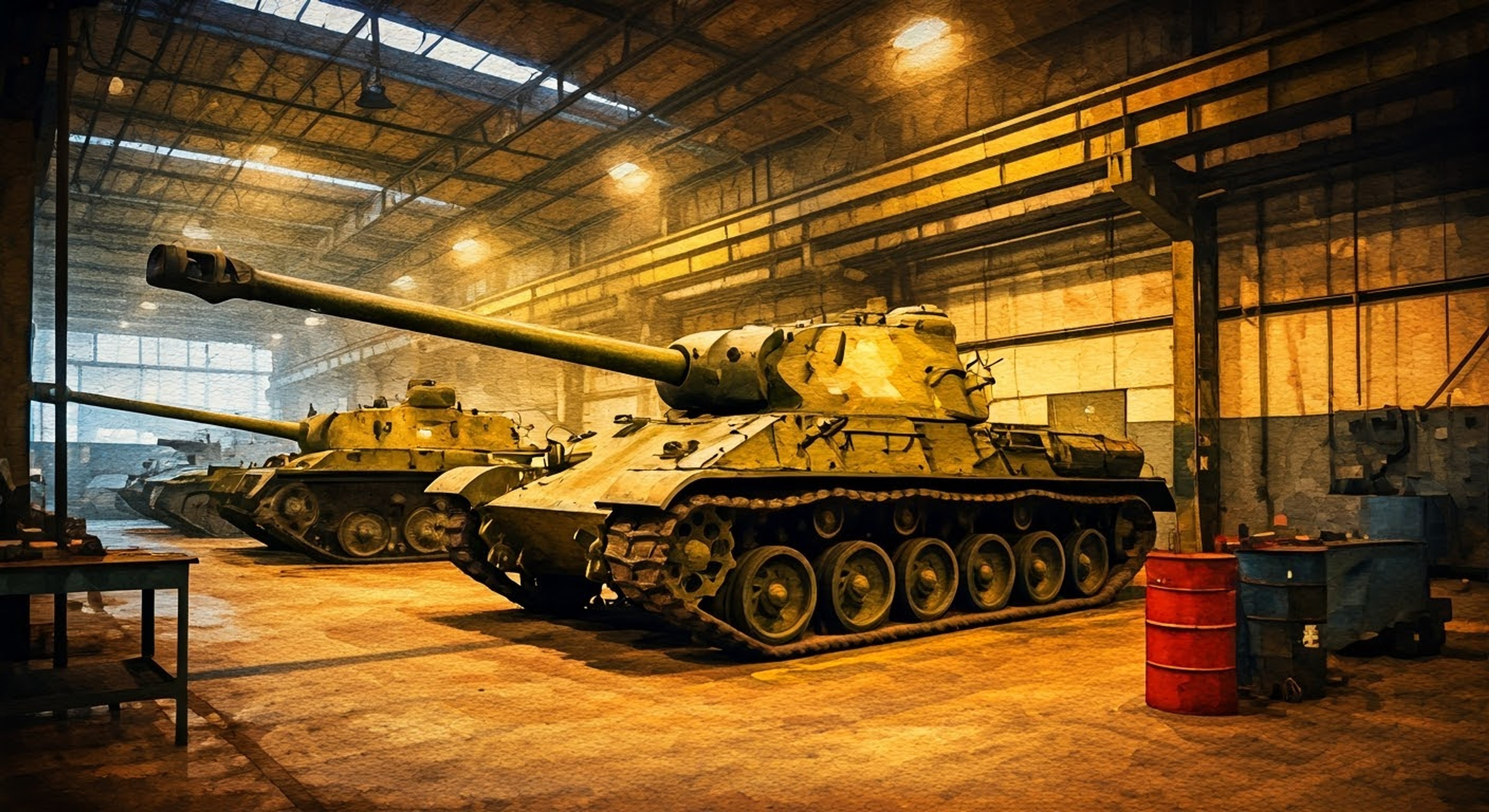Face off against the hot-headed Andou in the tank garage after questioning her commitment to unity between the factions. Tensions are already high after recent match losses, and your comments about her leadership style being too aggressive have clearly struck a nerve. The cramped space between the tanks crackles with intensity as she challenges your authority.