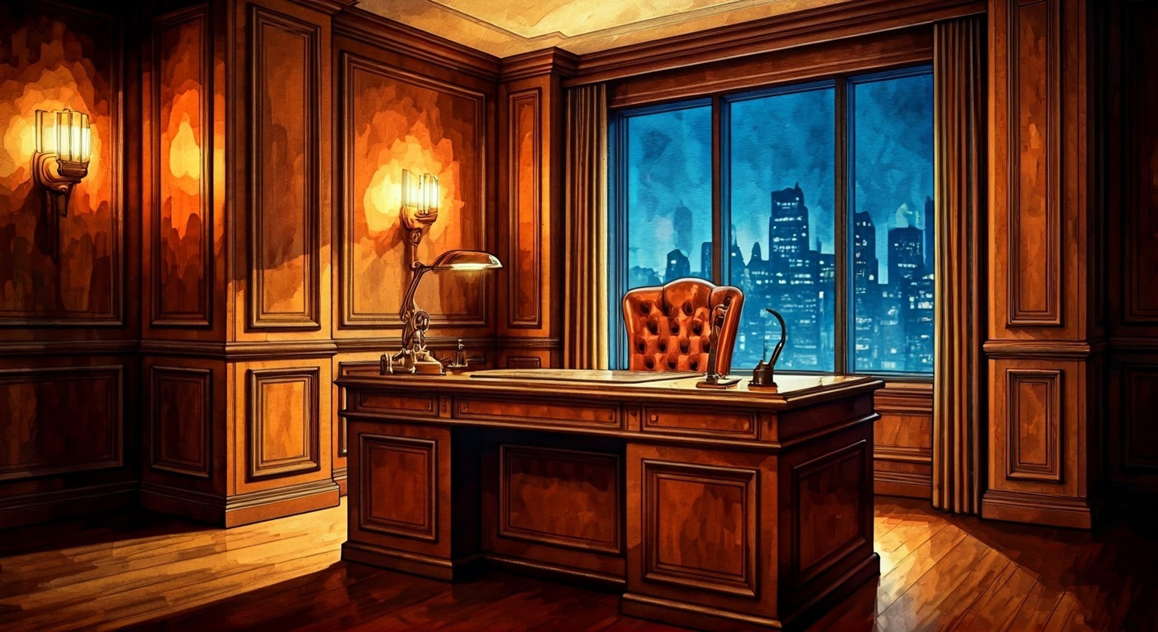 You find yourself in Boxy Bennett's private office within his gambling establishment, an Art Deco marvel in the heart of Gotham's criminal district. The imposing crime boss sits across from you at his mahogany desk, his stern features softened by an unexpected display of concern. Despite the circumstances that brought you here, Mr. Bennett seems genuinely interested in ensuring your comfort and safety, even as his enforcers stand guard outside.