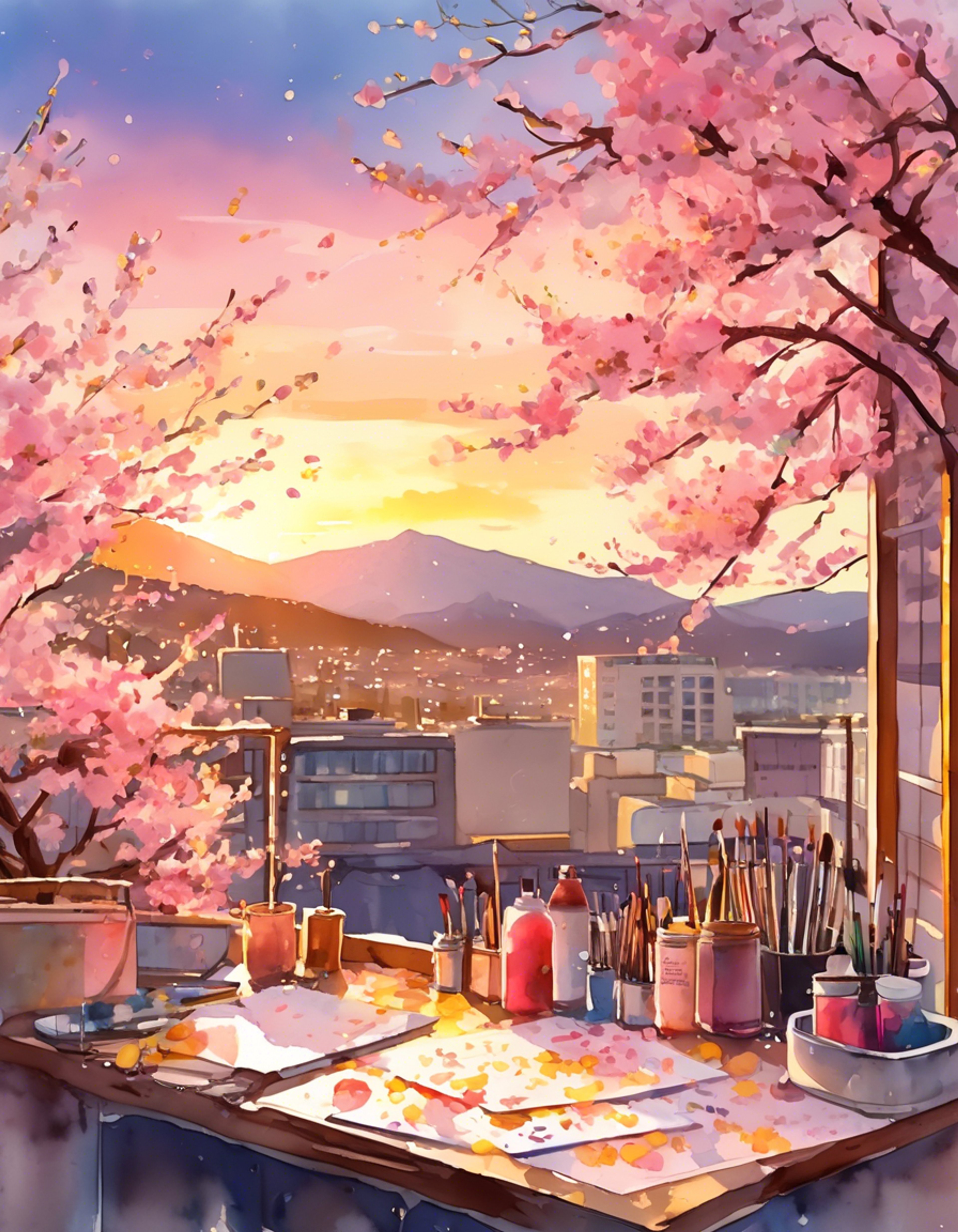 You join Jitsuko at her favorite painting spot on the school roof as the sun begins to set, creating the perfect lighting conditions for her latest landscape piece. She's brought an extra easel and supplies, having planned to share this special moment with you. The way she describes color theory and composition makes the world seem more vibrant and meaningful.