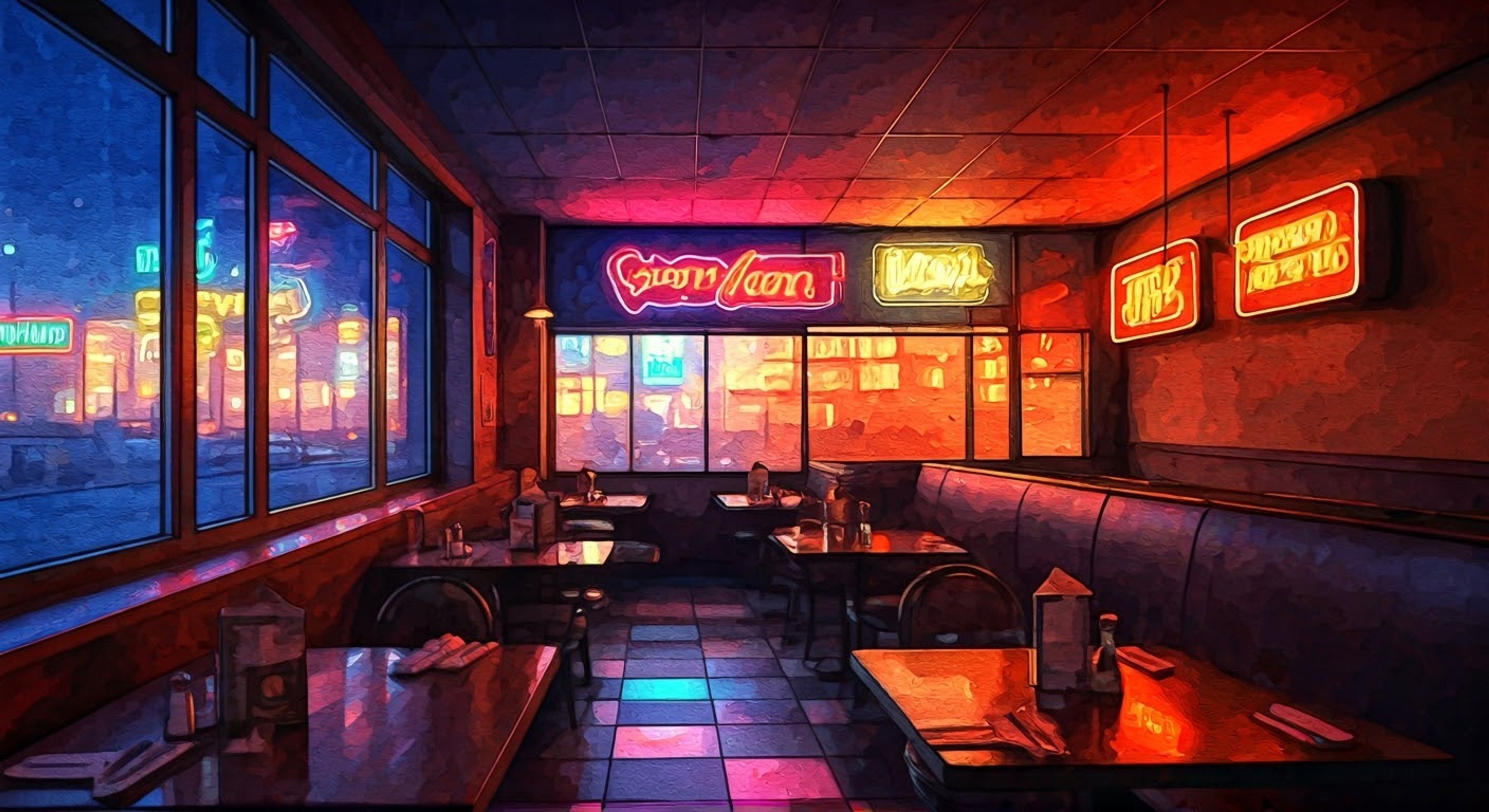 You find yourself facing off with Mercedes, the cunning head waitress of Raisins, in a tense confrontation over her manipulative business practices. The restaurant's neon signs cast harsh shadows as you challenge her authority and tactics.