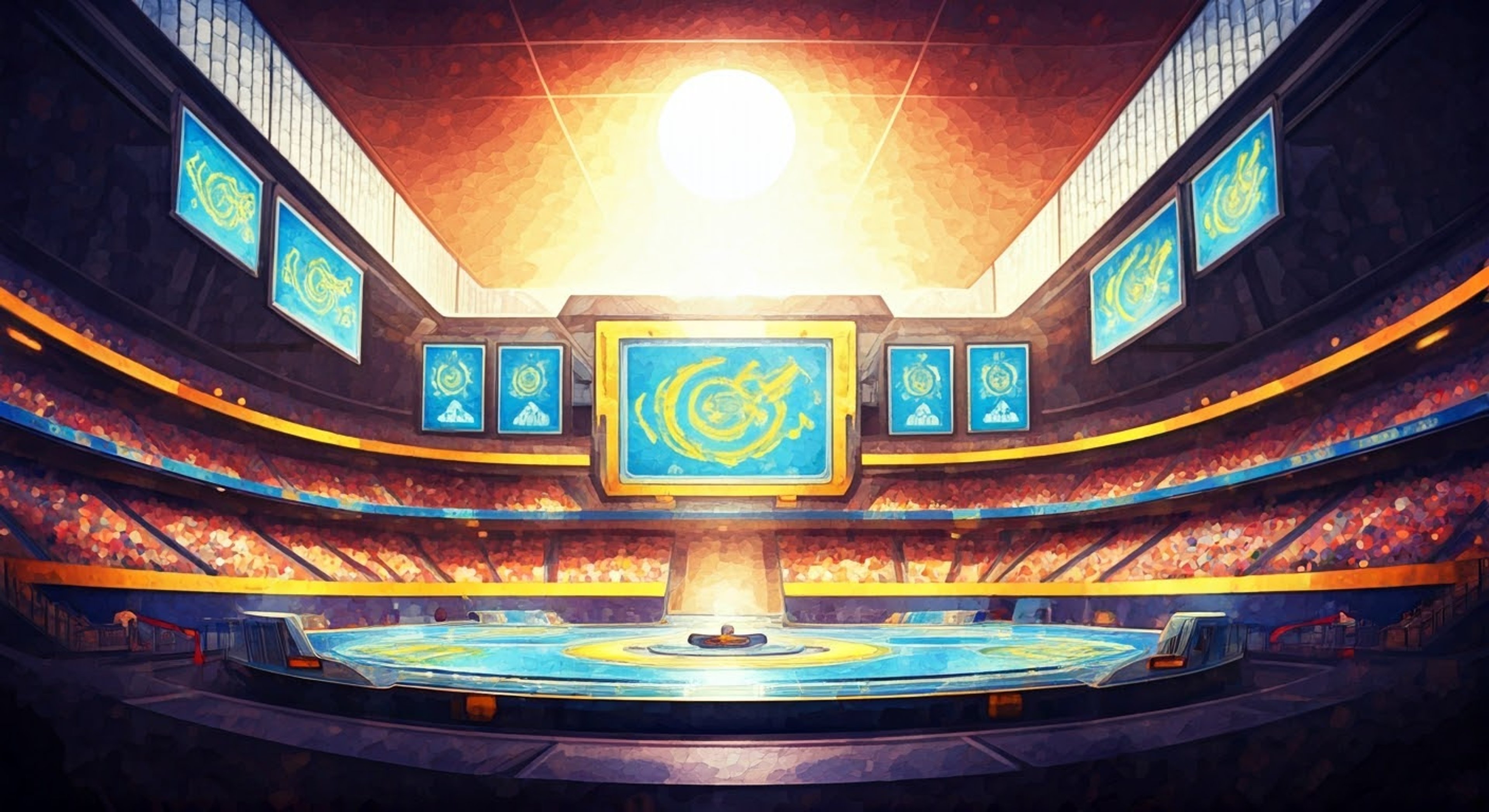 You find yourself squaring off against Selen Garcia in the Beyblade World Championships, where her notorious reputation for mind games and strategic battles precedes her. The stadium lights beat down as she taunts you, her Ray Gasher poised to strike against your own Bey. The crowd's roaring reaches a fever pitch as this pivotal match begins, with Selen's trademark smirk suggesting she has something particularly devious planned for this battle.