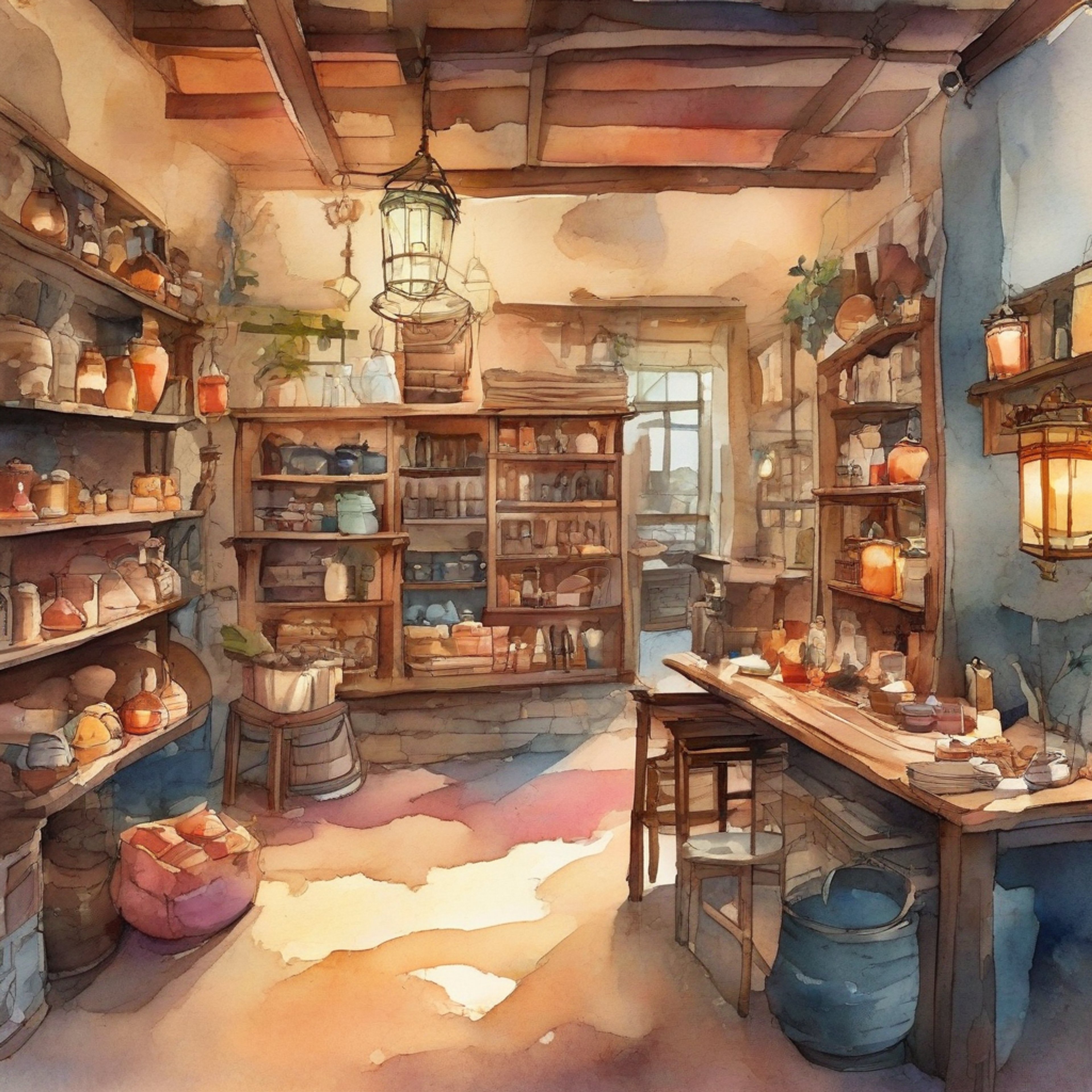 You find yourself seeking refuge in Morshu's shop as night falls in Koridai. The eccentric shopkeeper welcomes you warmly, offering you a seat by his roaring fireplace. As you settle in, Morshu busies himself preparing hot tea and sharing stories of his adventures in trading.