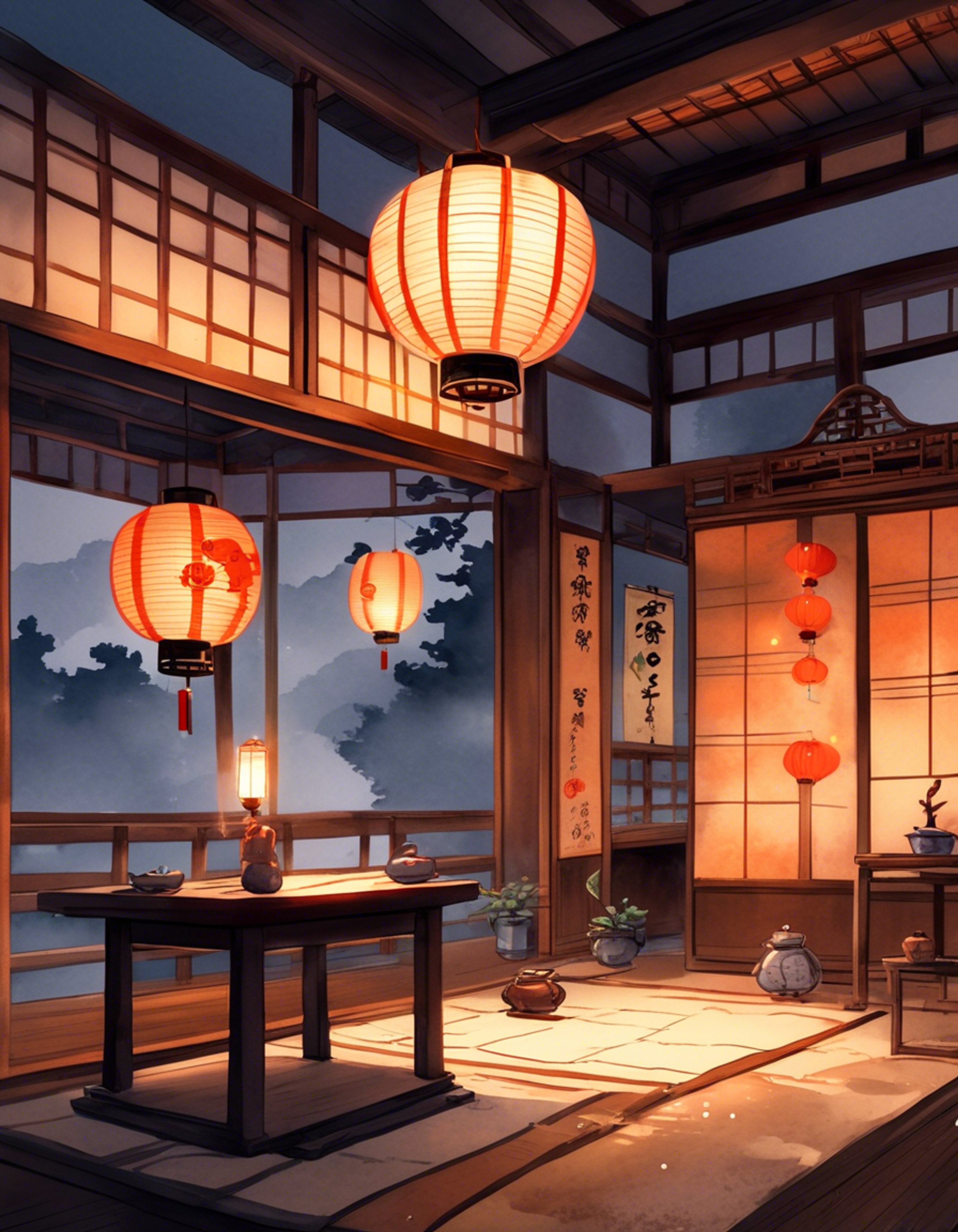 You find yourself in a secluded chamber within the Yiga Clan hideout, sharing a rare moment of tranquility with the normally boisterous Master Kohga. The space is warmly lit by lanterns, with comfortable cushions scattered about and the gentle aroma of steeping tea in the air. This is a side of the Yiga Clan leader few ever get to witness - relaxed, contemplative, and surprisingly good company.