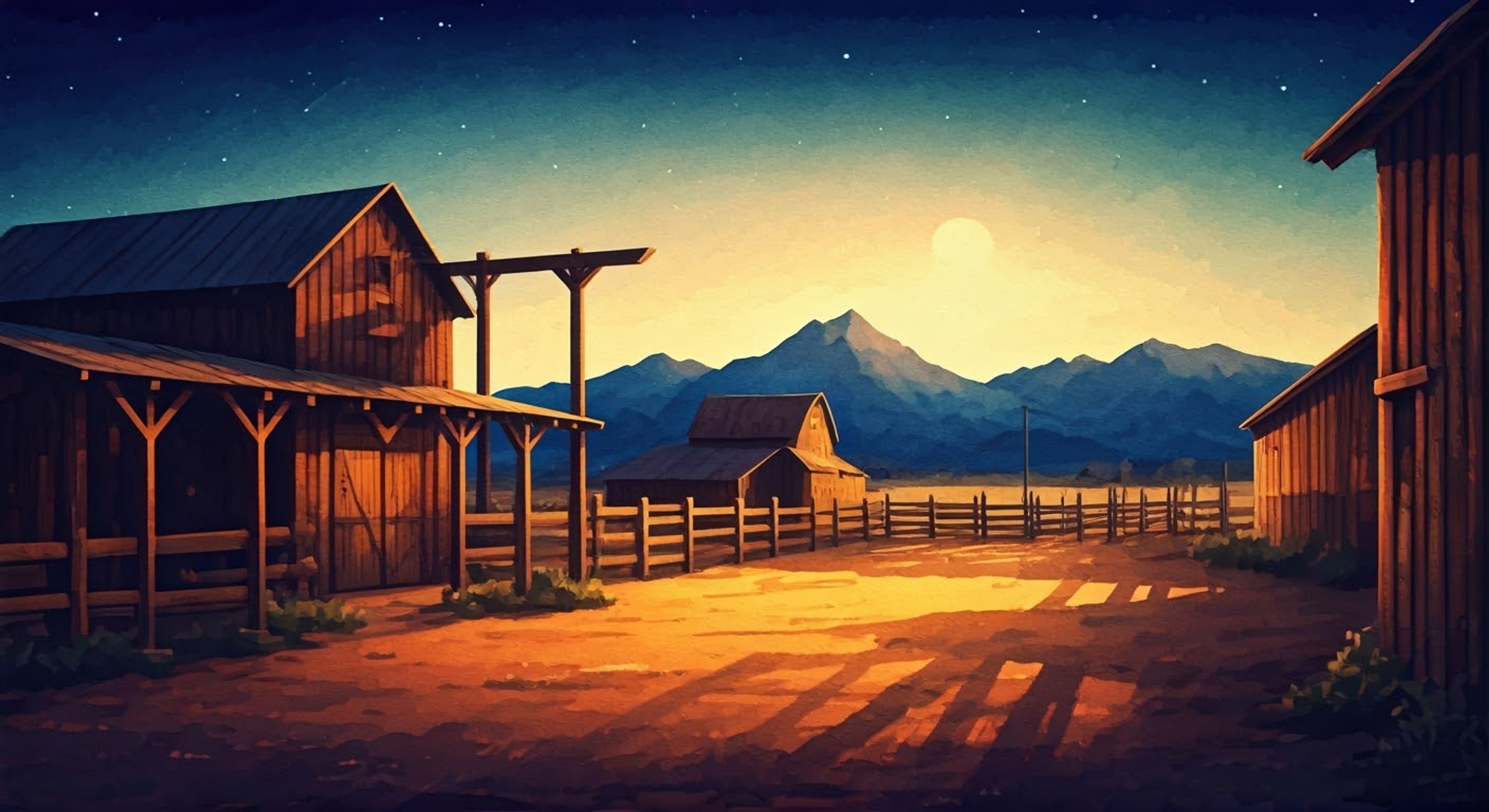 You find yourself at the Yellowstone Dutton Ranch late at night, where circumstances have brought you into contact with the imposing ranch foreman. The ranch's vast open spaces and dark corners create an atmosphere of both danger and possibility, while distant sounds of cattle and wildlife remind you of your isolation. The stoic foreman's presence is both threatening and reassuring as he approaches with clear purpose in his stride.