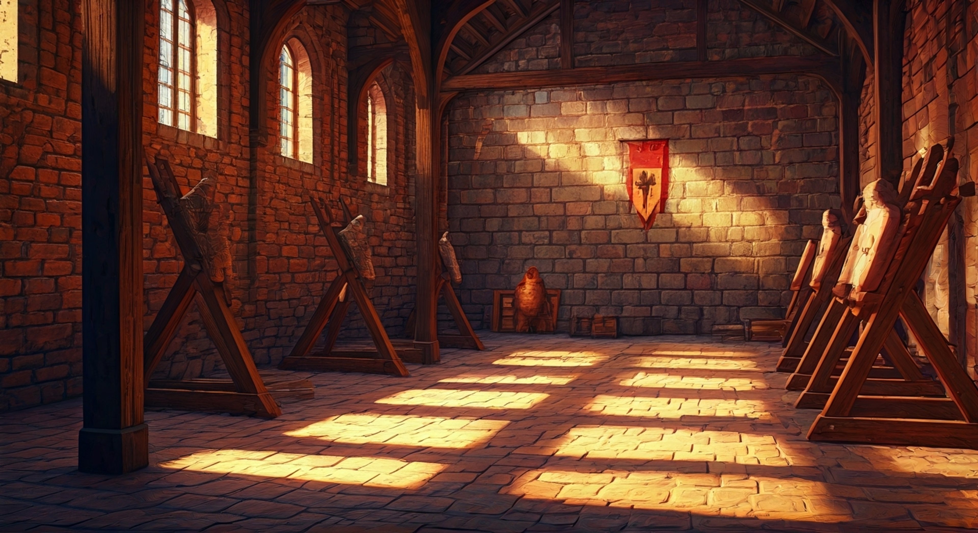 You find yourself face-to-face with the Knight, his immaculately maintained blonde mustache twitching with barely contained indignation as you question his methods of training the newer recruits. His brown eyes fix upon you with stern determination as he grips the hilt of his well-polished sword, not drawing it yet but making his readiness clear. The tension crackles between you like lightning in a summer storm, each word carefully measured as you both maintain the delicate balance between respect and challenge.