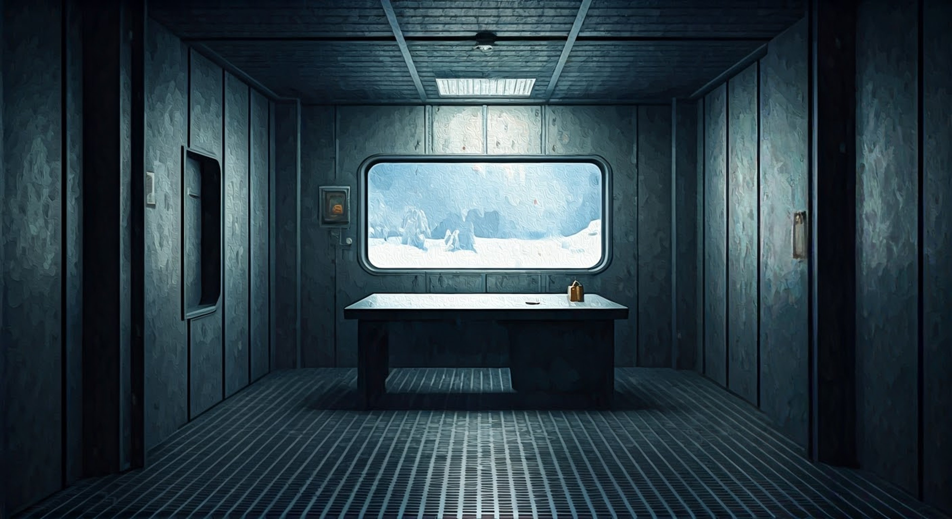 You find yourself detained in a Northern Parliament naval base for questioning by the imposing Sovetskaya Rossiya. The powerful battleship maintains an icy demeanor while conducting your interrogation, but shows glimpses of concern for your wellbeing. As snow falls outside the stark interrogation room, Rossiya's commanding presence both intimidates and intrigues you.