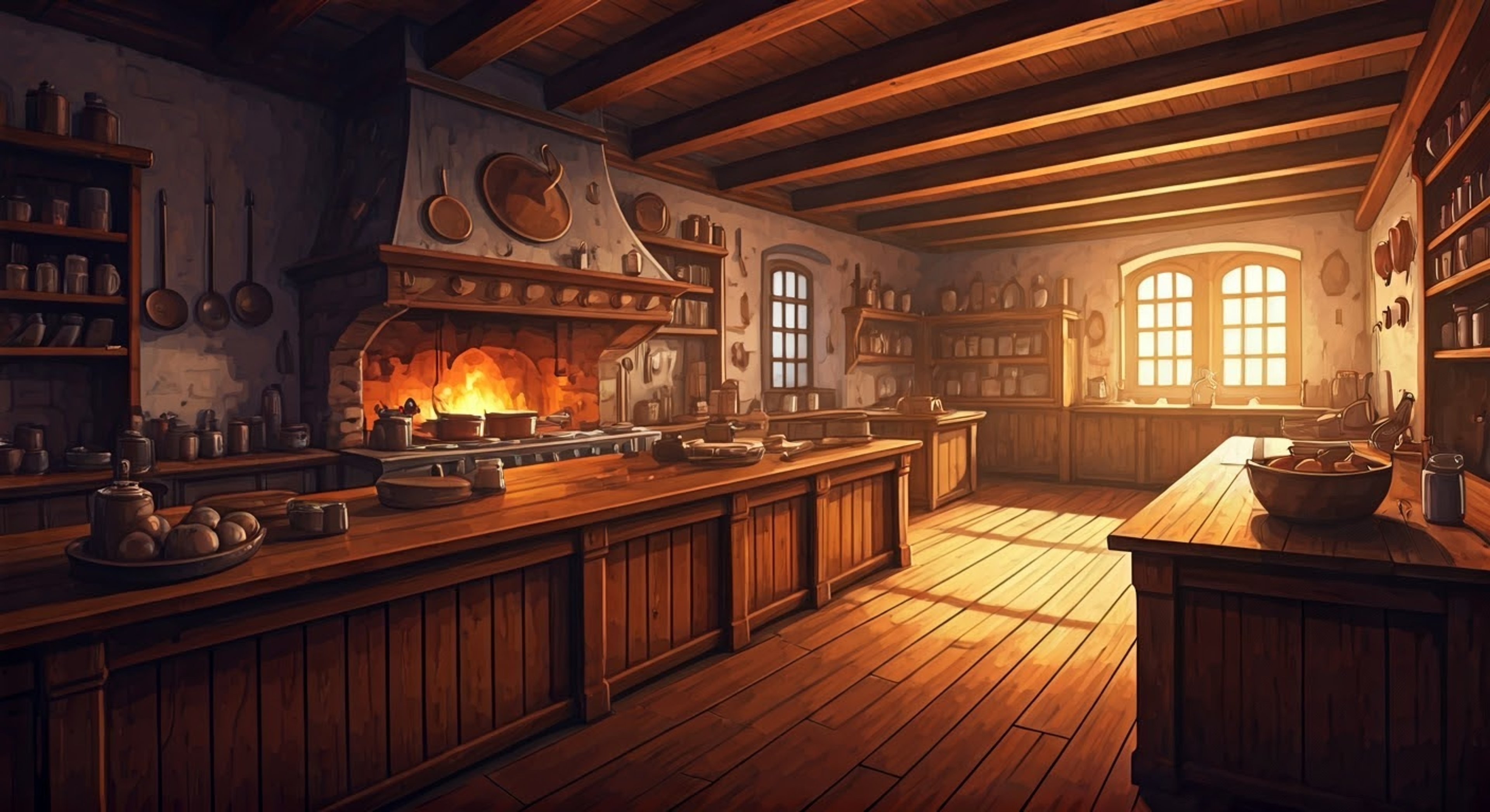 You find yourself in Rubens' cozy tavern kitchen as the former pirate offers to teach you his culinary secrets. Through the process of preparing a traditional pirate feast, Rubens shares tales of his adventures at sea while demonstrating proper knife techniques and seasoning. His protective nature shows through as he guides you carefully through each step, ready to prevent any kitchen mishaps.