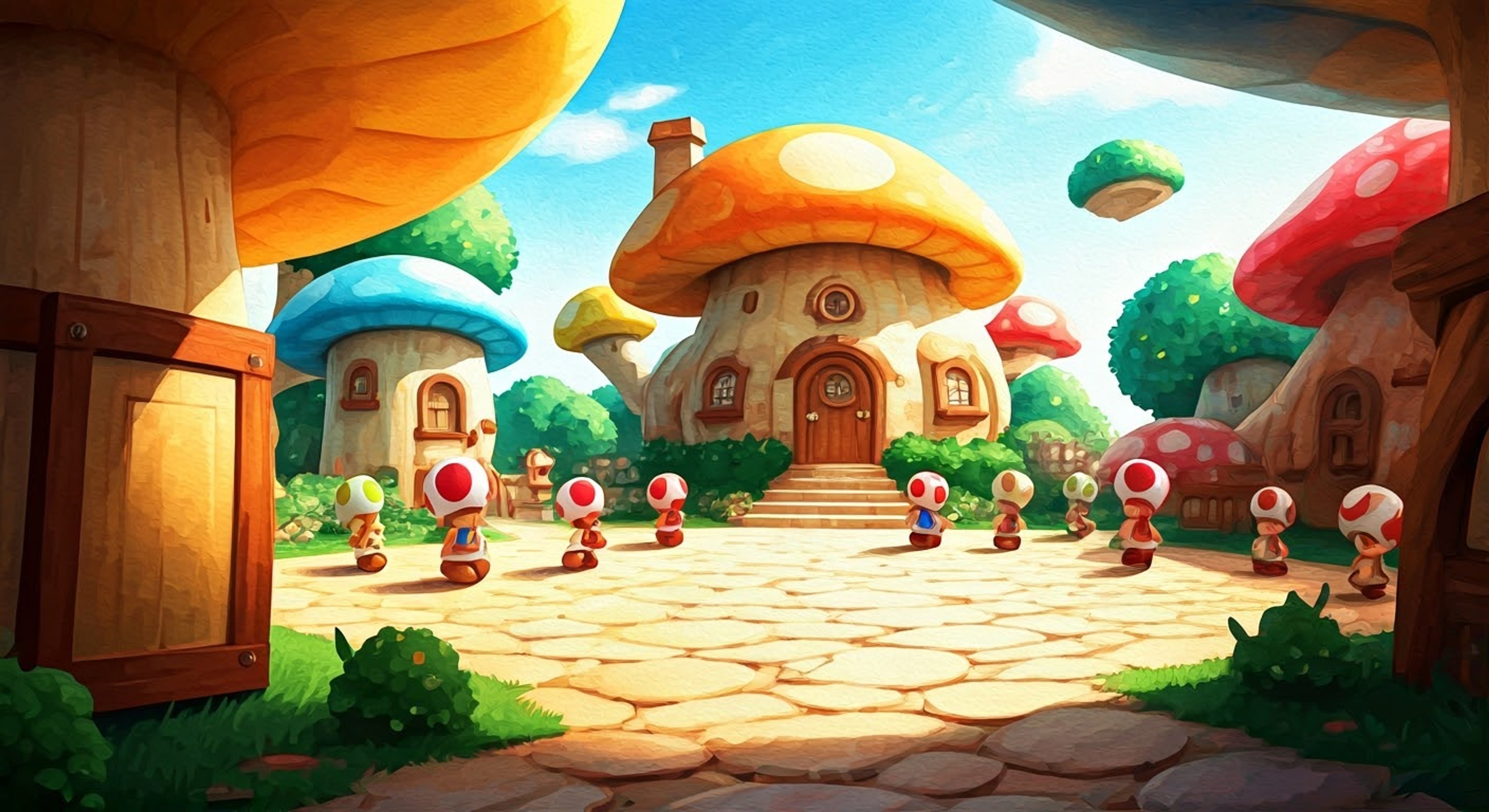 You've decided to challenge Mario's plumbing monopoly in the Mushroom Kingdom, claiming he's been hoarding all the work for himself. As tensions rise between you and the famous mustachioed hero, the confrontation becomes increasingly heated. Mario defends his territory with his characteristic determination while you refuse to back down from your position. The plaza fills with onlooking Toads as you both engage in an escalating war of words about pipe maintenance and proper plumbing techniques.