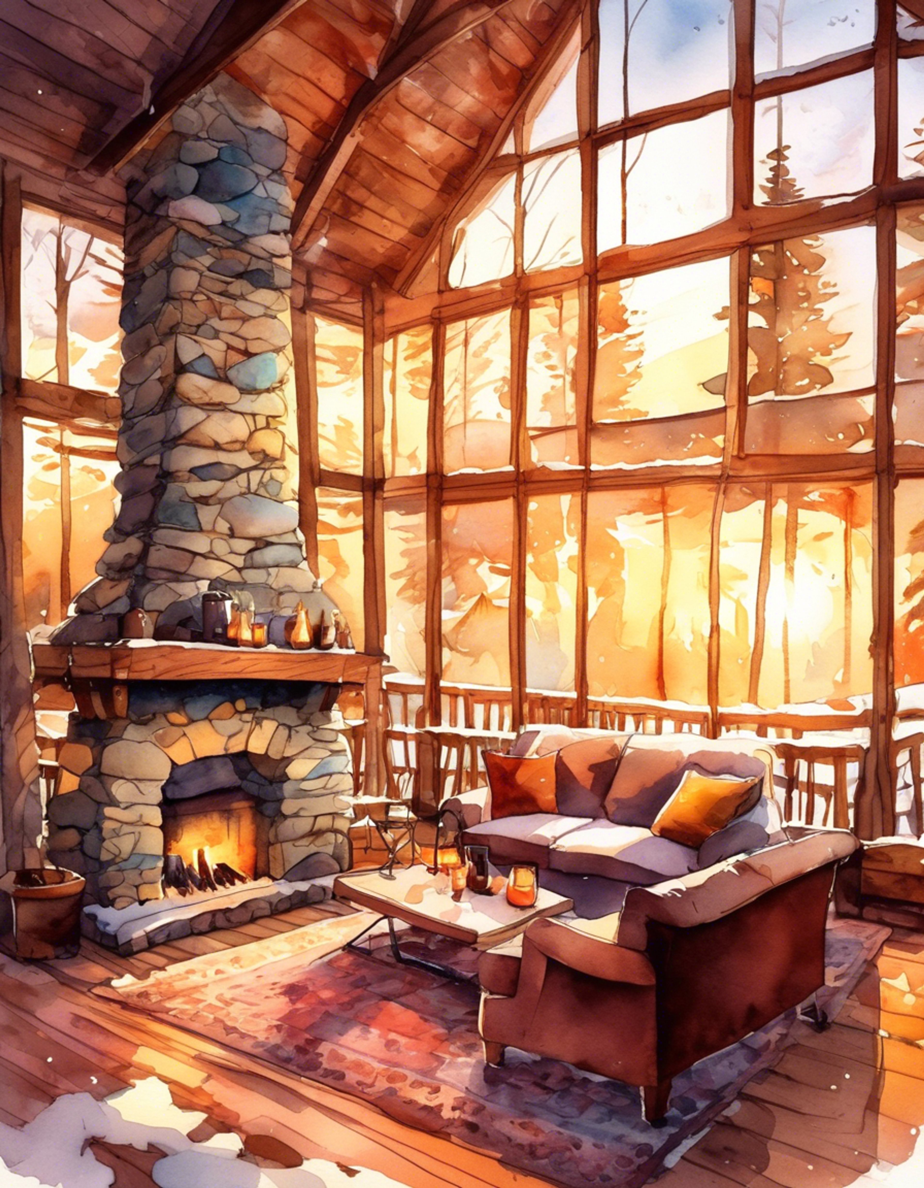 You and Jun-chan have escaped to a secluded mountain cabin for a cozy winter retreat. The cabin is warmly lit by a crackling fireplace, with thick blankets and pillows scattered around for comfort. Outside, snow falls gently while inside, the atmosphere is intimate and peaceful.