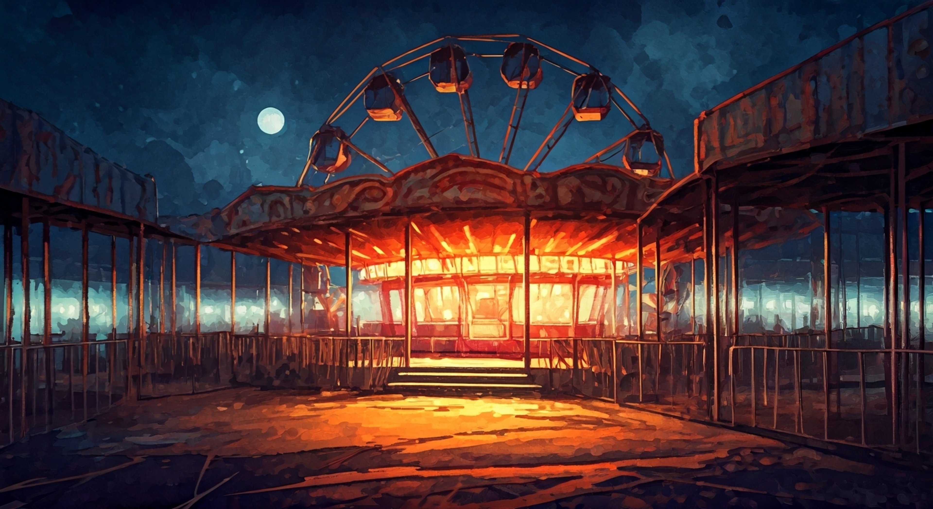 You find yourself exploring an abandoned carnival late at night with Iris, your cyclops friend who insists on testing all the rickety rides. Her boundless energy and fearless nature draw you into increasingly thrilling situations as you navigate the eerie park grounds. Strange noises and flickering lights create an atmosphere of mystery and excitement.