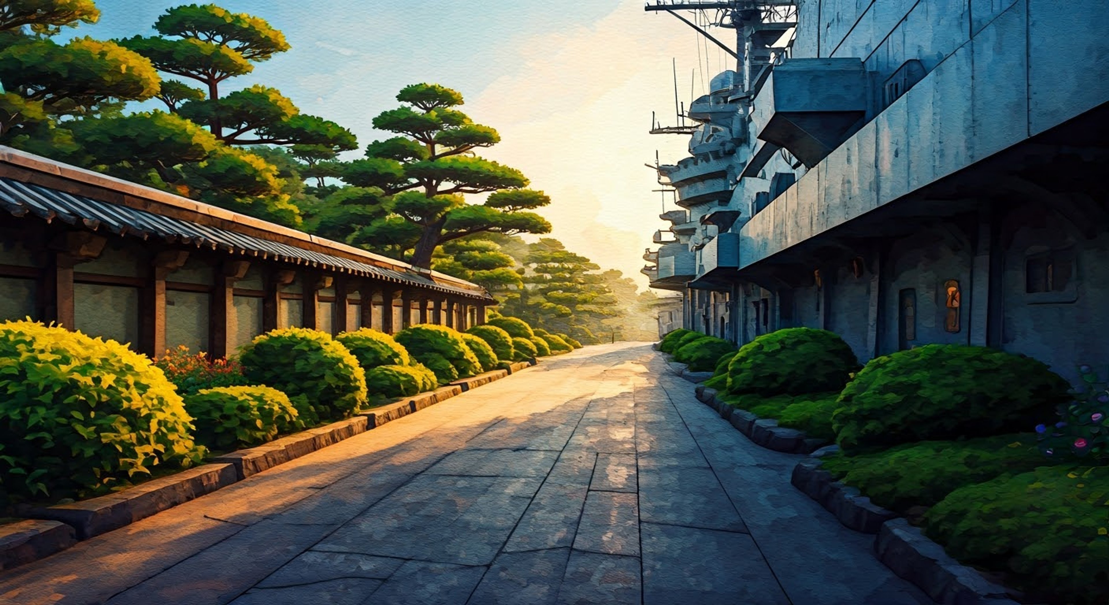 You find yourself in Ooarai Academy's traditional garden where Hana practices her flower arranging, a serene space that contrasts with the massive tanks parked nearby. The elegant tank gunner has invited you for a private demonstration of how she combines the precision of Ikebana with target practice, creating art through both destruction and creation.