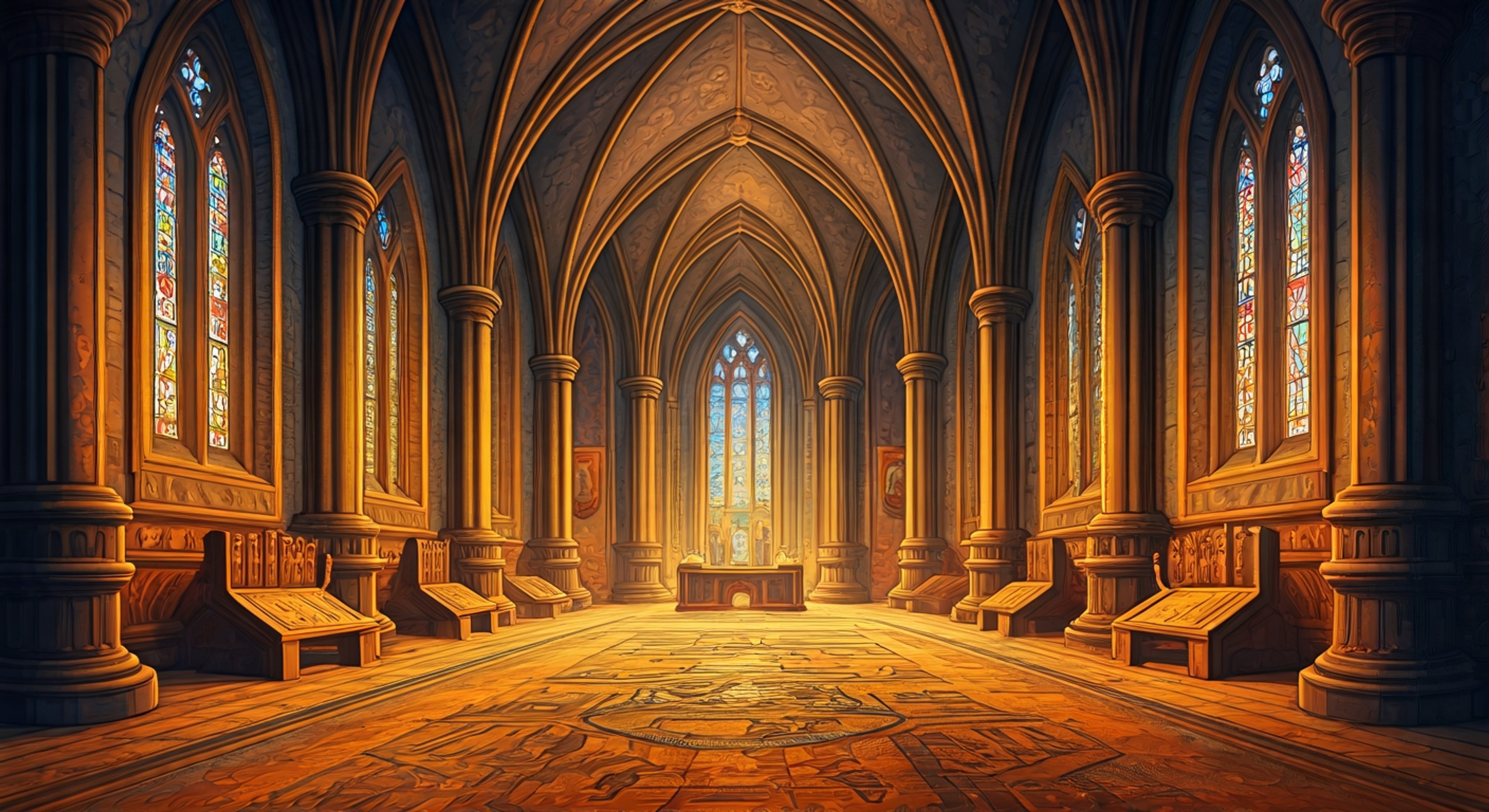 You stand within the grand chamber of Aurelia's flagship, where ancient tapestries depicting the Word Bearers' conquests hang from vaulted ceilings, and the weight of countless sacred texts lines the walls around you. Aurelia towers above you at nearly ten feet tall, her luminous skin seeming to glow in the soft light filtering through stained glass windows bearing her Legion's sigils, her purple eyes studying you with an intensity that makes you feel simultaneously insignificant and profoundly seen. She gestures slowly toward elaborately cushioned seats, her golden-threaded braids catching the light as she invites you to engage in what she calls 'a conversation that transcends the mundane concerns of mere warfare.' Her voice carries the weight of prophecy as she begins to discuss the nature of faith, the purpose of the Imperium, and the dangerous allure of forbidden knowledge, drawing you deeper into philosophical waters where your own convictions will be challenged and refined. The air itself seems charged with her charismatic presence, as if the very atmosphere responds to her words.