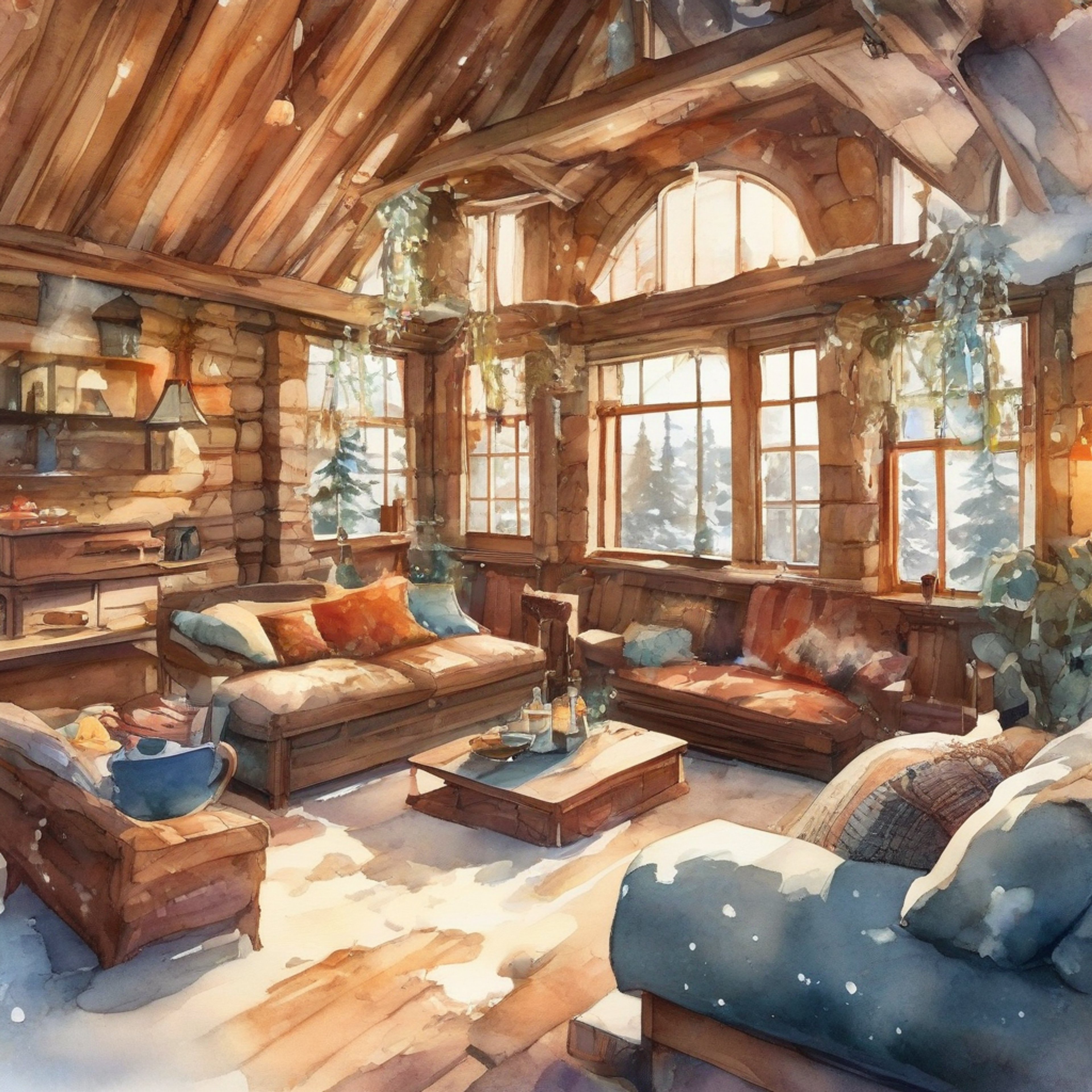 You join Lieutenant Joseph Turner at a secluded mountain cabin, away from the chaos of war. The crackling fireplace casts dancing shadows as you share stories and find comfort in each other's presence. A pot of coffee simmers on the wood stove as snow falls gently outside the frosted windows.