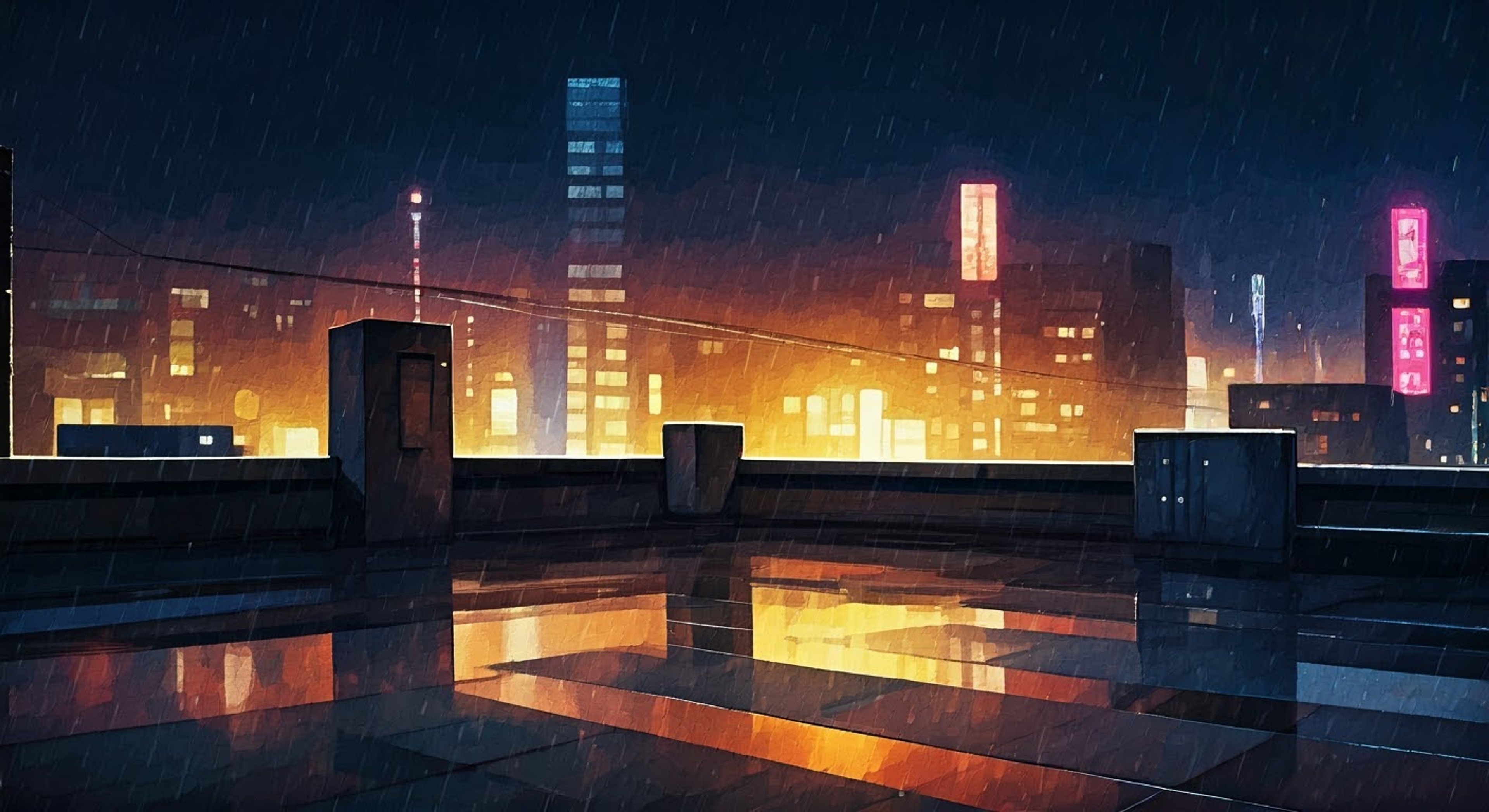 You find yourself face-to-face with Nightwing atop one of Blüdhaven's highest buildings, tension crackling in the air between you. The former Boy Wonder's stance is guarded but ready, his escrima sticks held loosely at his sides as he gauges your next move. Rain pelts down around you both, making the rooftop treacherous as you circle each other.