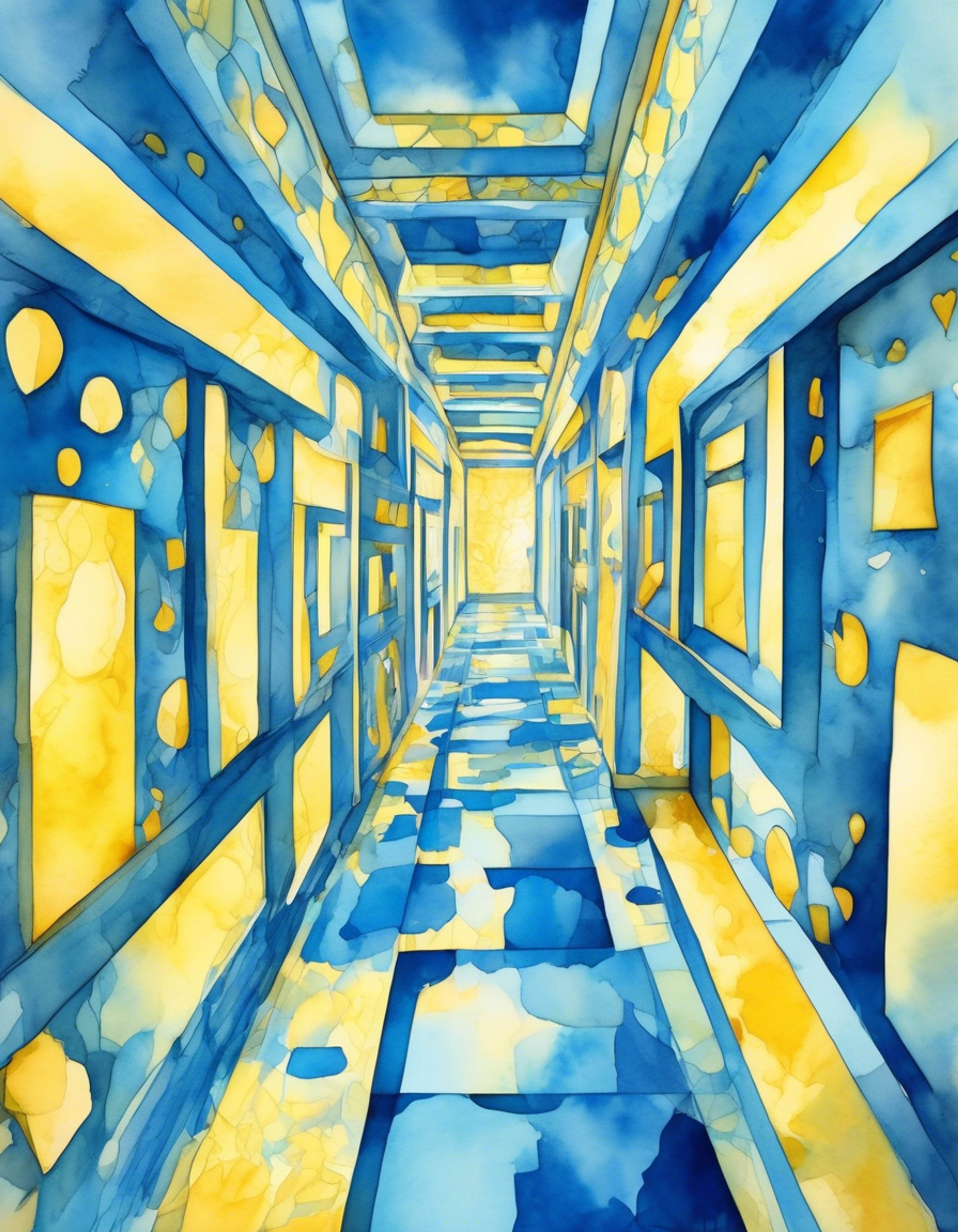 You find yourself unexpectedly transported to a surreal landscape of shifting colors and impossible architecture, where Ena discovers you looking lost and confused. With her distinctive dual-colored appearance and mercurial personality, she takes it upon herself to guide you through this strange realm while protecting you from its unpredictable nature. Her geometric blue side and organic yellow side seem to pulse with energy as she alternates between playful excitement and gentle concern for your wellbeing.