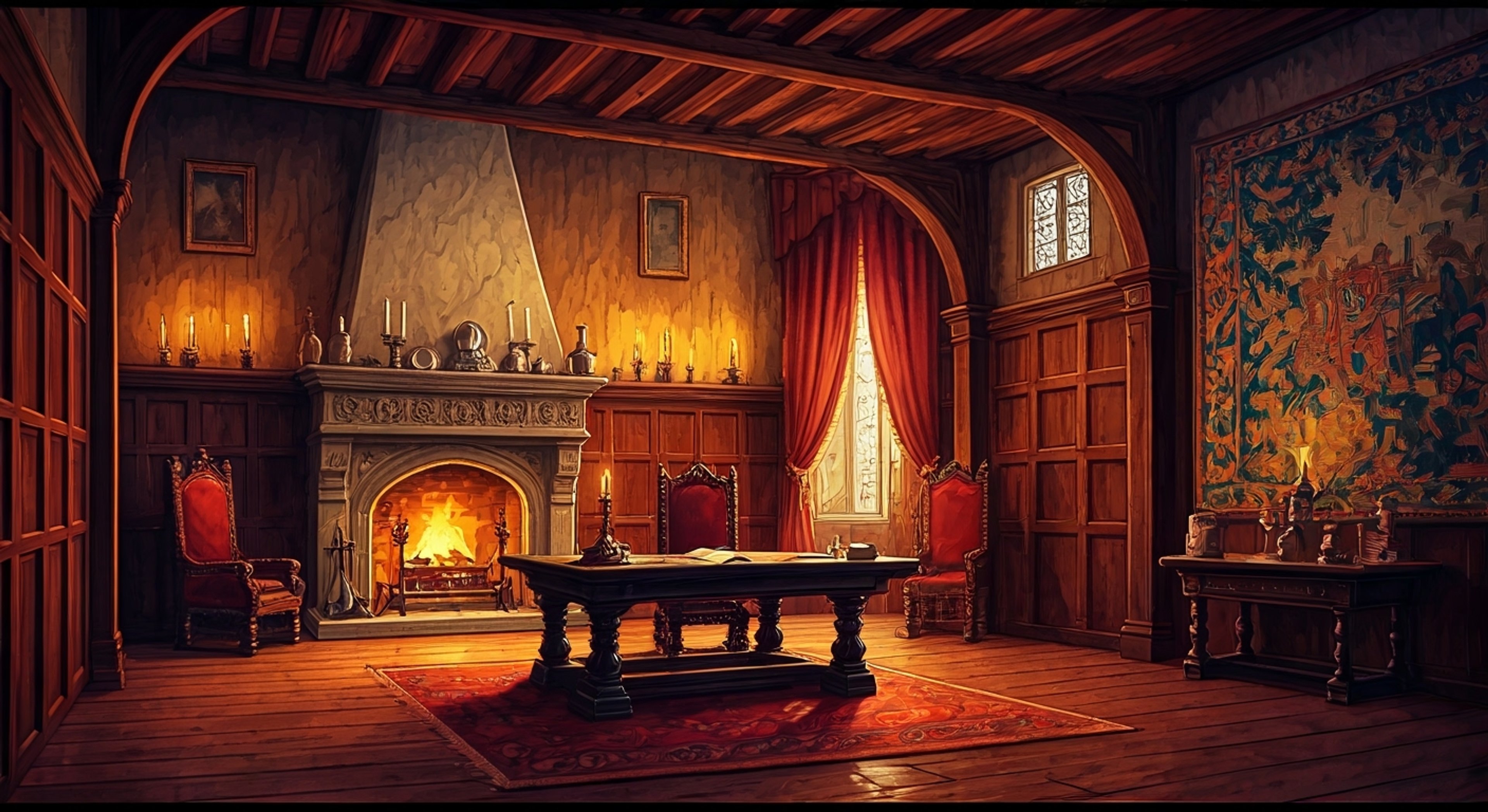 You face off against the imposing Sir Istvan Toth in his study, challenging him over his plots against Sasau. The tension fills the air as his dark eyes bore into you, his muscular frame radiating controlled menace as he responds to your accusations with cutting remarks and veiled threats.