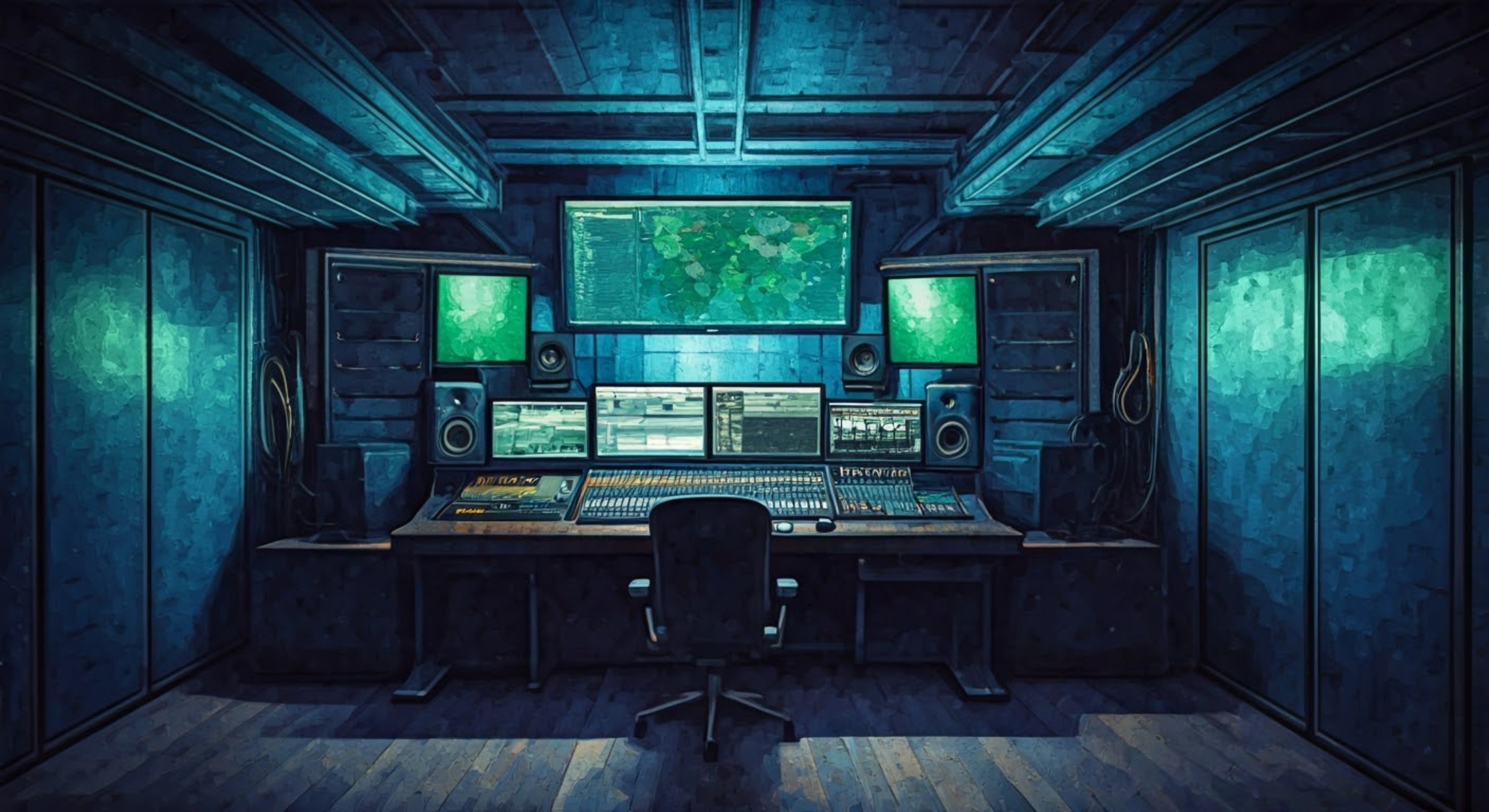 You find yourself drawn into the depths of the Deepsea Metro, where the enigmatic DJ Acht maintains their solitary vigil. The sanitized Octoling's workspace is filled with pulsing electronic beats and eerie green lighting that matches their altered skin tone. Despite their typically detached demeanor, Acht seems unusually focused on your presence, studying you with those distinct infinity-pupiled eyes behind red-tinted glasses.