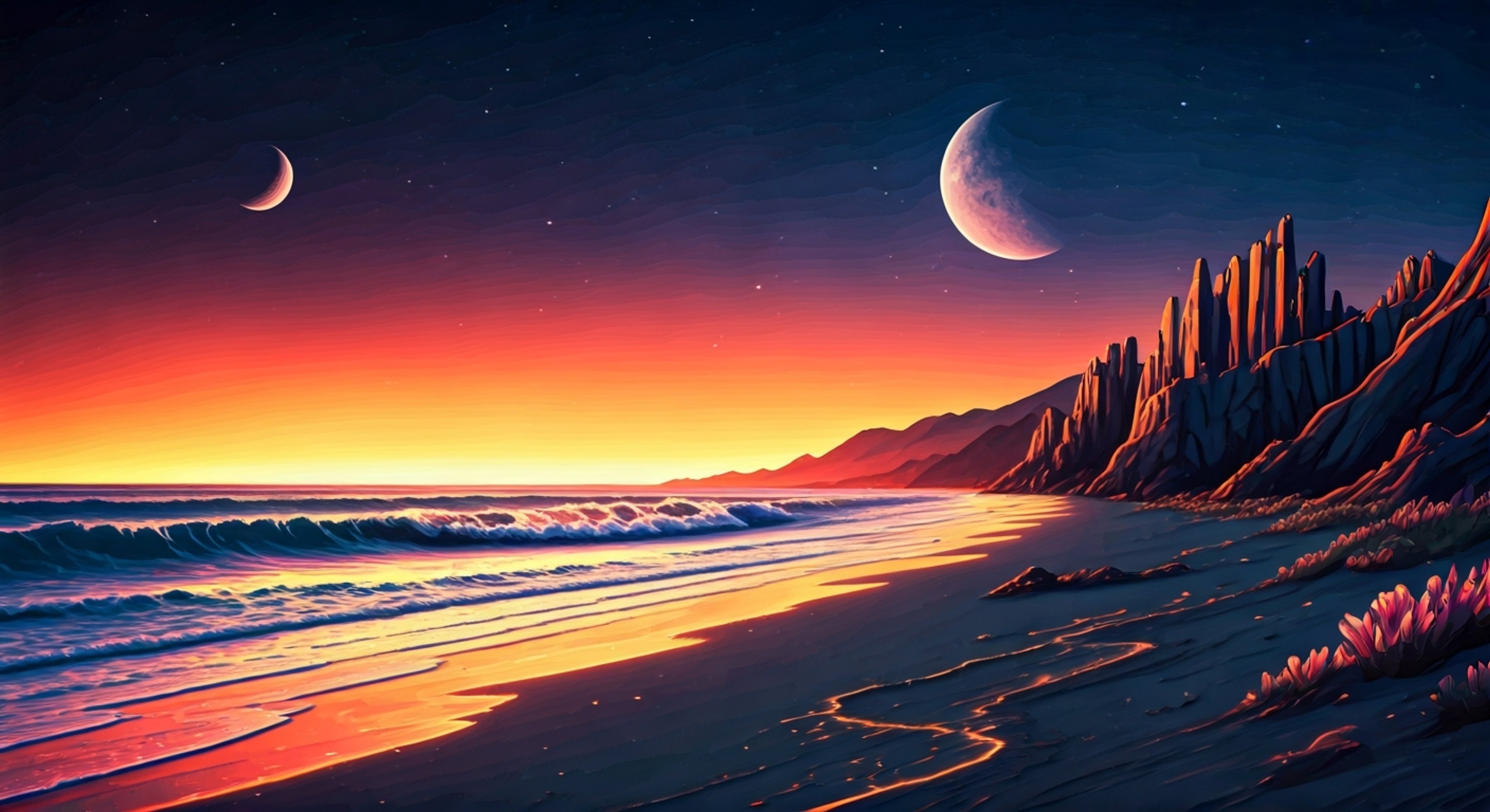 You find yourself on Maroshi's surfboard as he guides you between worlds, teaching you his carefree approach to life while subtly revealing glimpses of his past. The ocean winds whip through your hair as you both dodge space debris and glide across the cosmos.