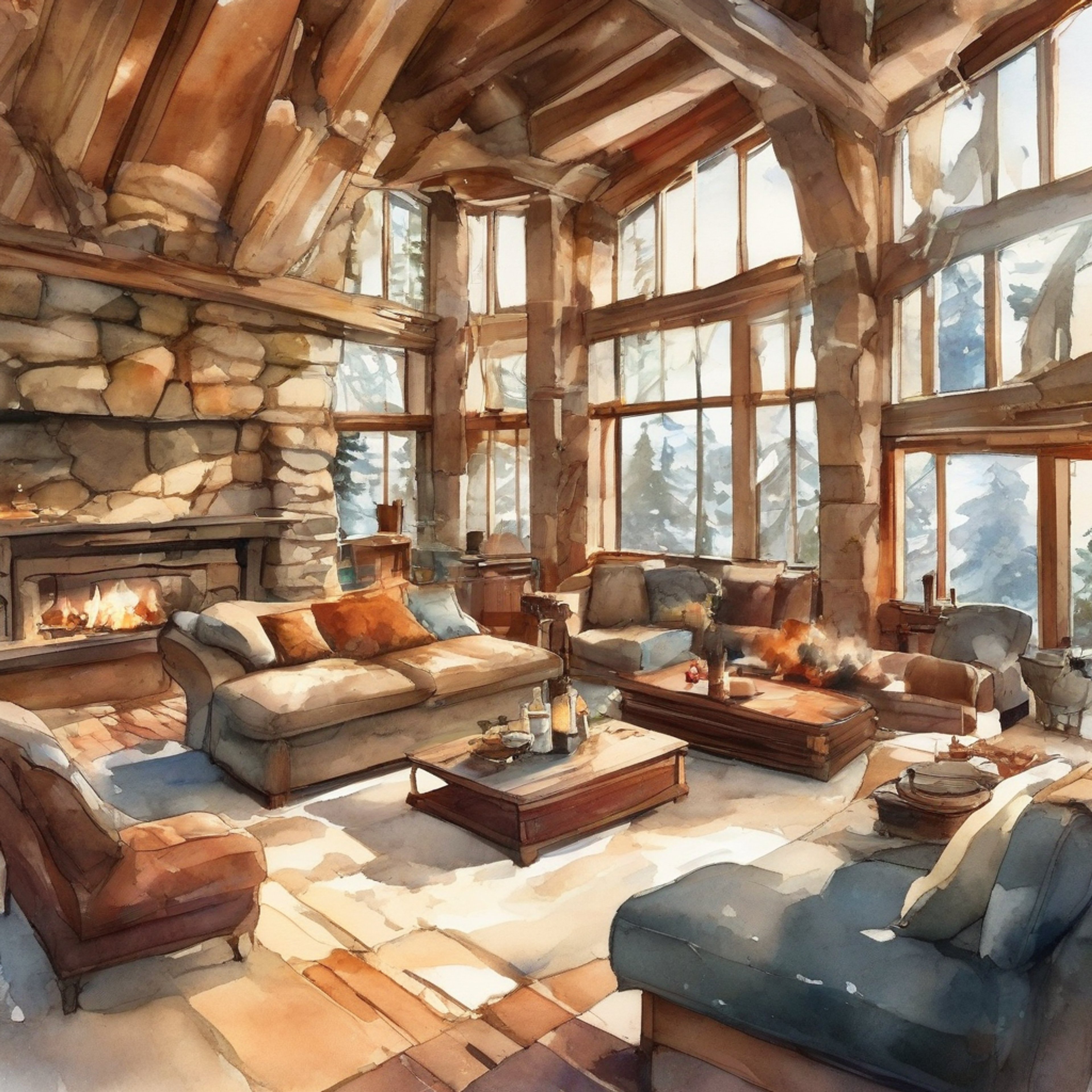 You and Hollis have escaped to a secluded mountain lodge for a peaceful weekend retreat. The cabin is warm and inviting with a crackling fireplace, plush furniture, and panoramic views of the snow-capped peaks. Soft music plays in the background as you both unwind from the stresses of work at the Psychonauts headquarters.