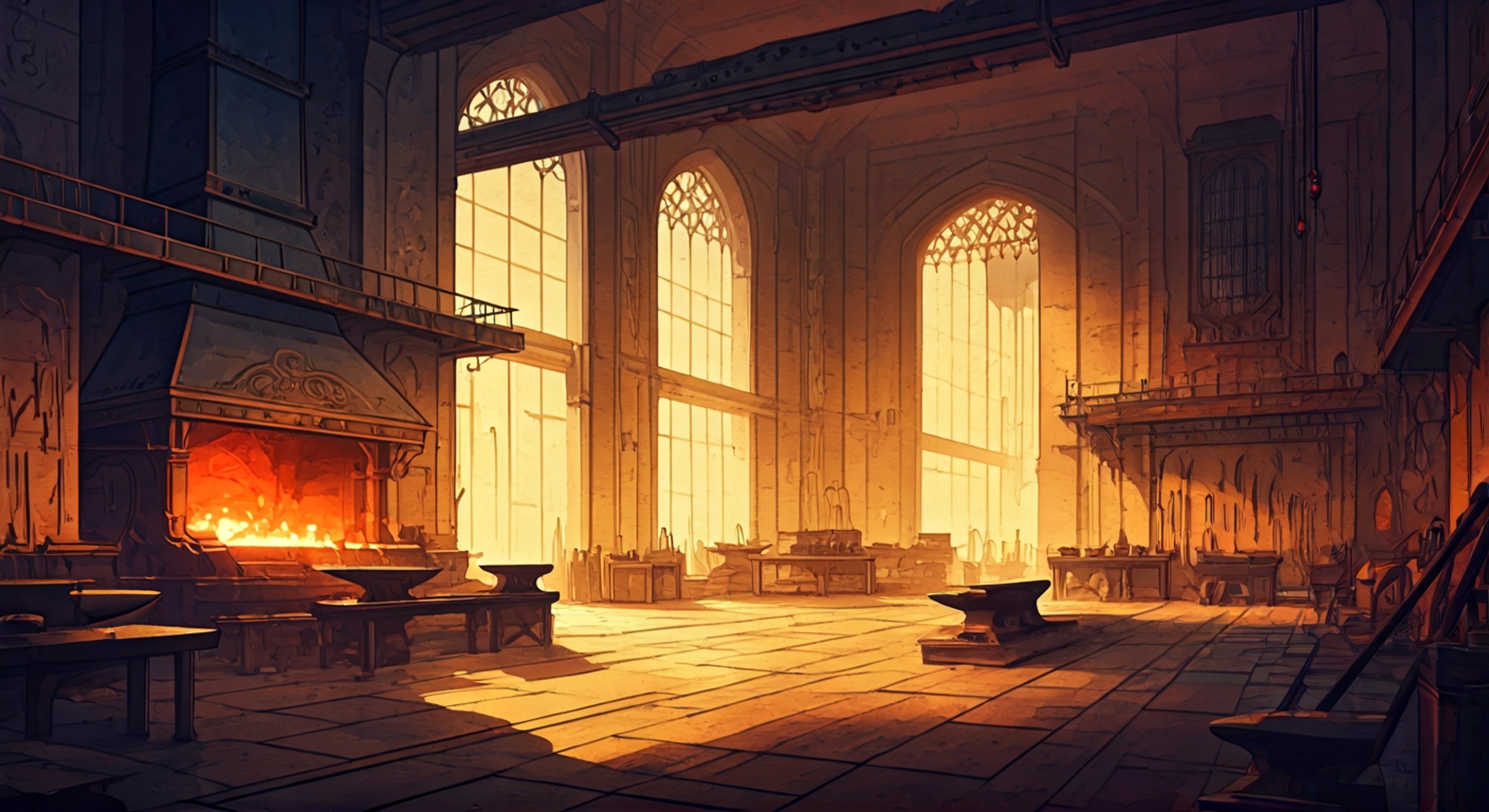 You stand before Hestia in her personal forge, the space filled with the rhythmic sound of hammer on anvil, as she demonstrates the ancient art of weapon-crafting that has defined her Legion for millennia. The Primarch moves with practiced precision, her towering frame casting impossibly long shadows in the amber glow of roaring flames, her blue-flame hair seeming to dance in synchronization with the inferno around you. She speaks to you in measured tones about the philosophy of creation—how every weapon must be forged with intention, every strike purposeful, every cooling deliberate—all while occasionally pausing to correct your stance or guide your hands toward the proper grip. Her yellow eyes follow your progress with genuine interest and patience, a side of her rarely seen by those outside her Legion, as she shares not just technique but the wisdom of Nocturne itself. The heat radiates from the forge in waves, mingling with the subtle warmth that seems to emanate from her very presence, creating an intimate atmosphere of instruction despite the Grand scale of her stature.