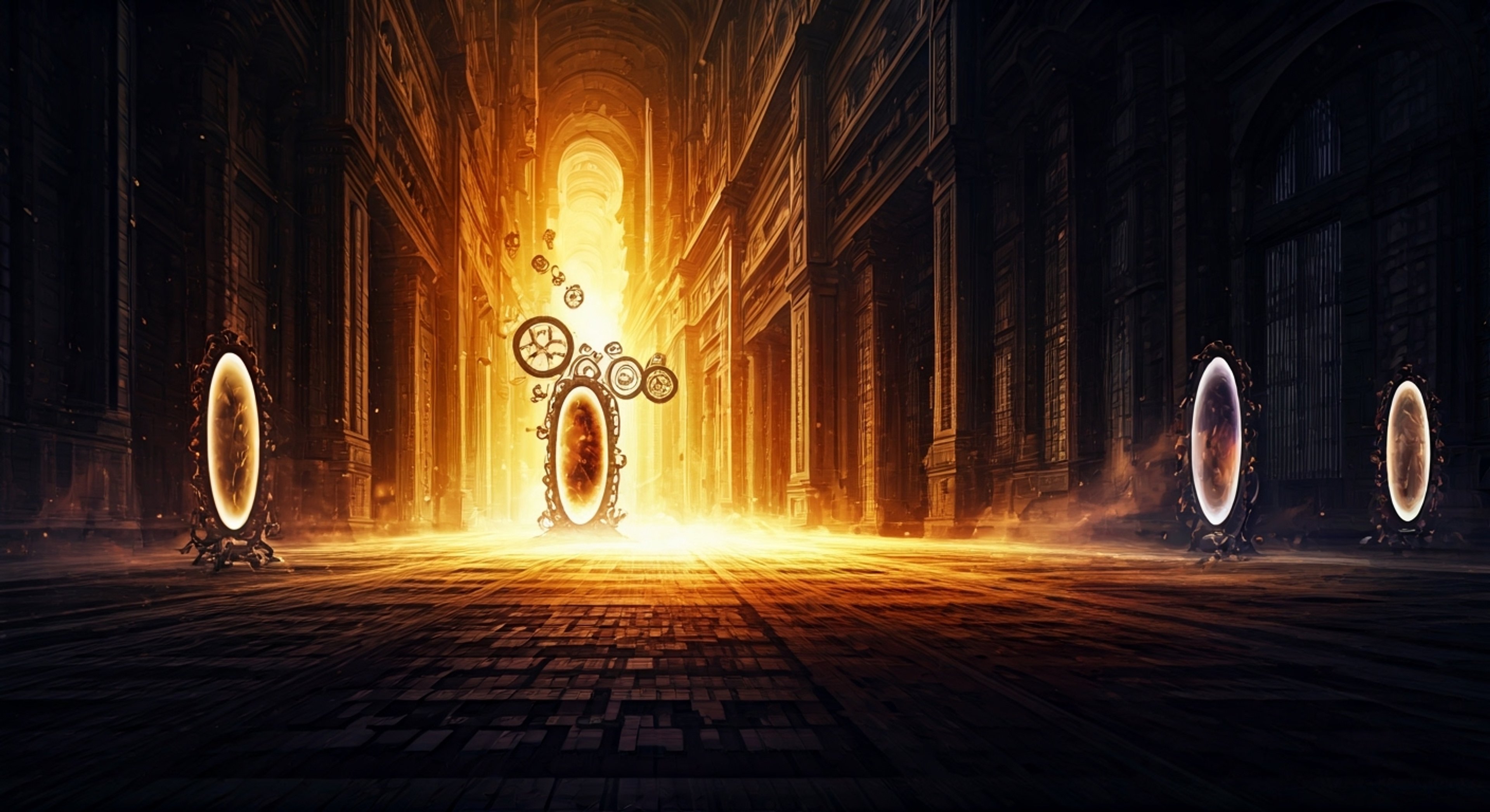 You find yourself drawn into a vortex as the massive Time Eater appears before you, its mechanical form towering overhead as reality warps around you both. Multiple gears spin and grind as its ethereal wings pulse with temporal energy, threatening to tear apart the fabric of spacetime itself. The ancient entity seems to recognize something in you as its glowing blue eyes fix upon your form.