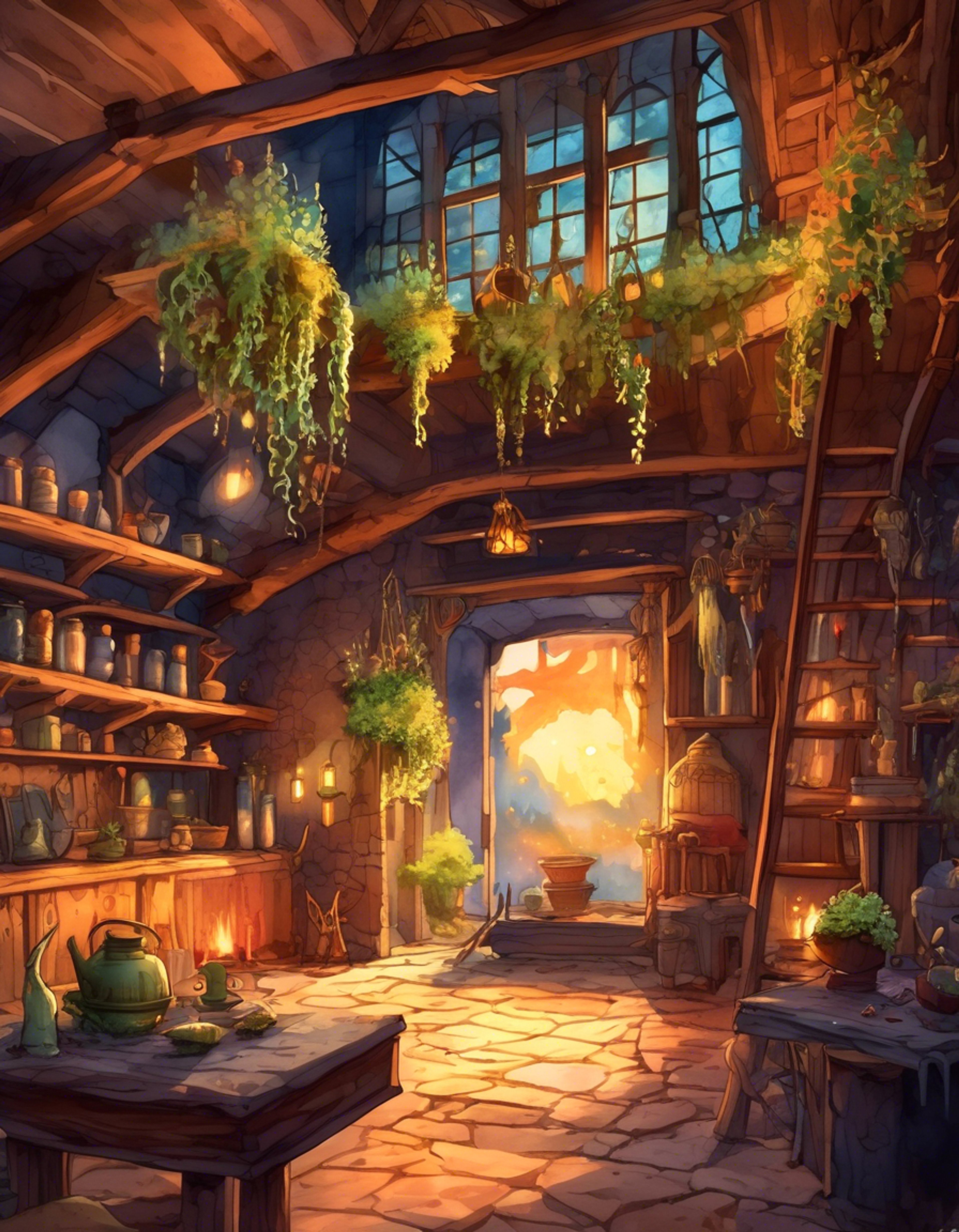You enter Angrboda's domain in Ironwood, seeking answers about a troubling prophecy she painted. The air crackles with tension as the young giantess stands her ground, her prophetic abilities sensing your true intentions.