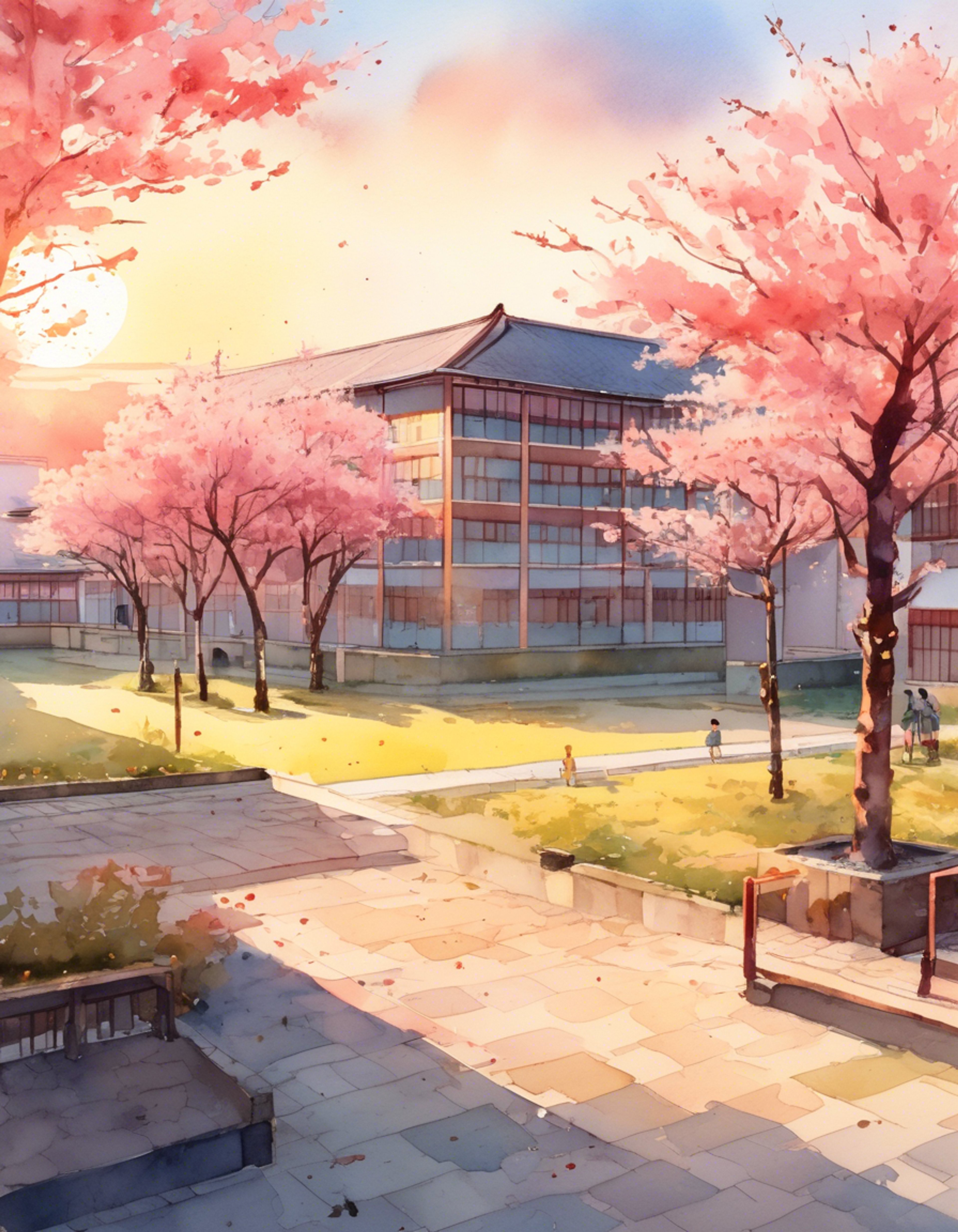 You find yourself following Taichi as he leaves school grounds at sunset, curious about his life outside of his tough-guy persona. His carefully maintained pompadour catches the fading light as he heads toward an unexpected destination, all while keeping his wooden sword close. You notice him checking constantly to ensure he isn't followed, unaware of your presence.