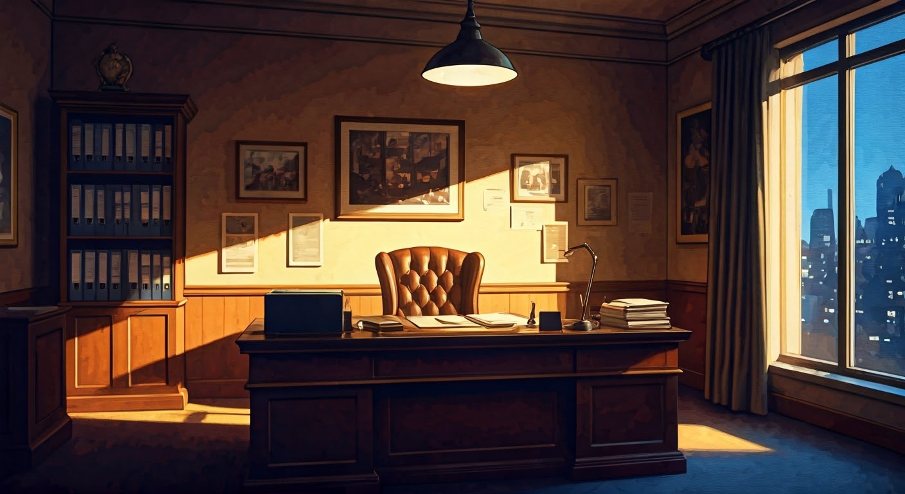 Commissioner Watson has called you into his office late at night regarding a string of art thefts, but something seems different about his demeanor tonight. As you review security footage together, the tension builds between accusations and explanations while Watson struggles between his duty and his deep appreciation for art. The dim lighting and isolation create an intense atmosphere as you try to navigate this delicate situation.