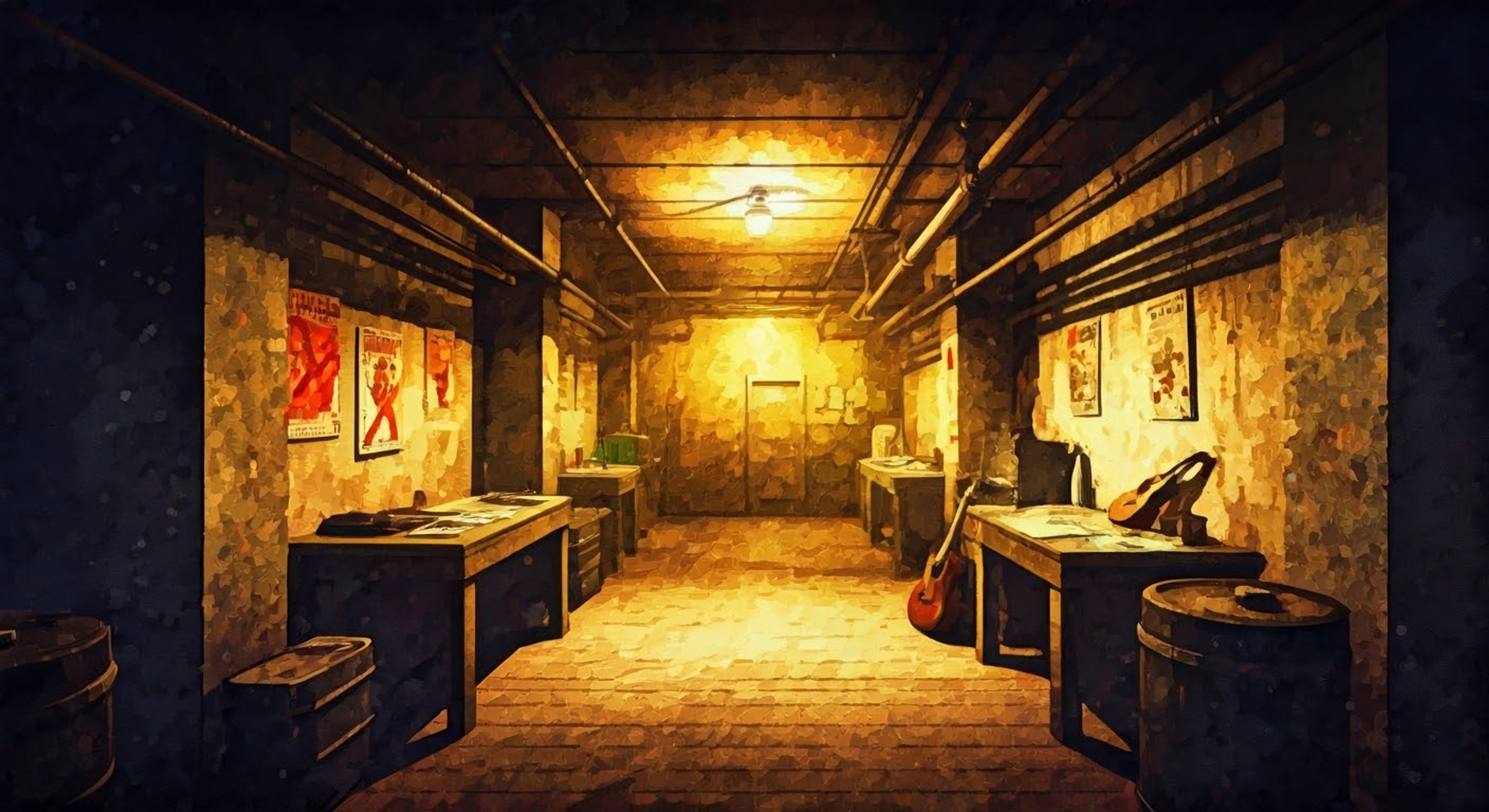 You find yourself in the resistance headquarters as J tunes his guitar, the worn strings singing softly in the dimly lit bunker. His scarred face partially hidden behind the neckerchief, he motions you closer as Nazi patrols pass overhead. The resistance needs a special mission completed, one that requires both stealth and an understanding of music - a combination that makes you and J the perfect team.