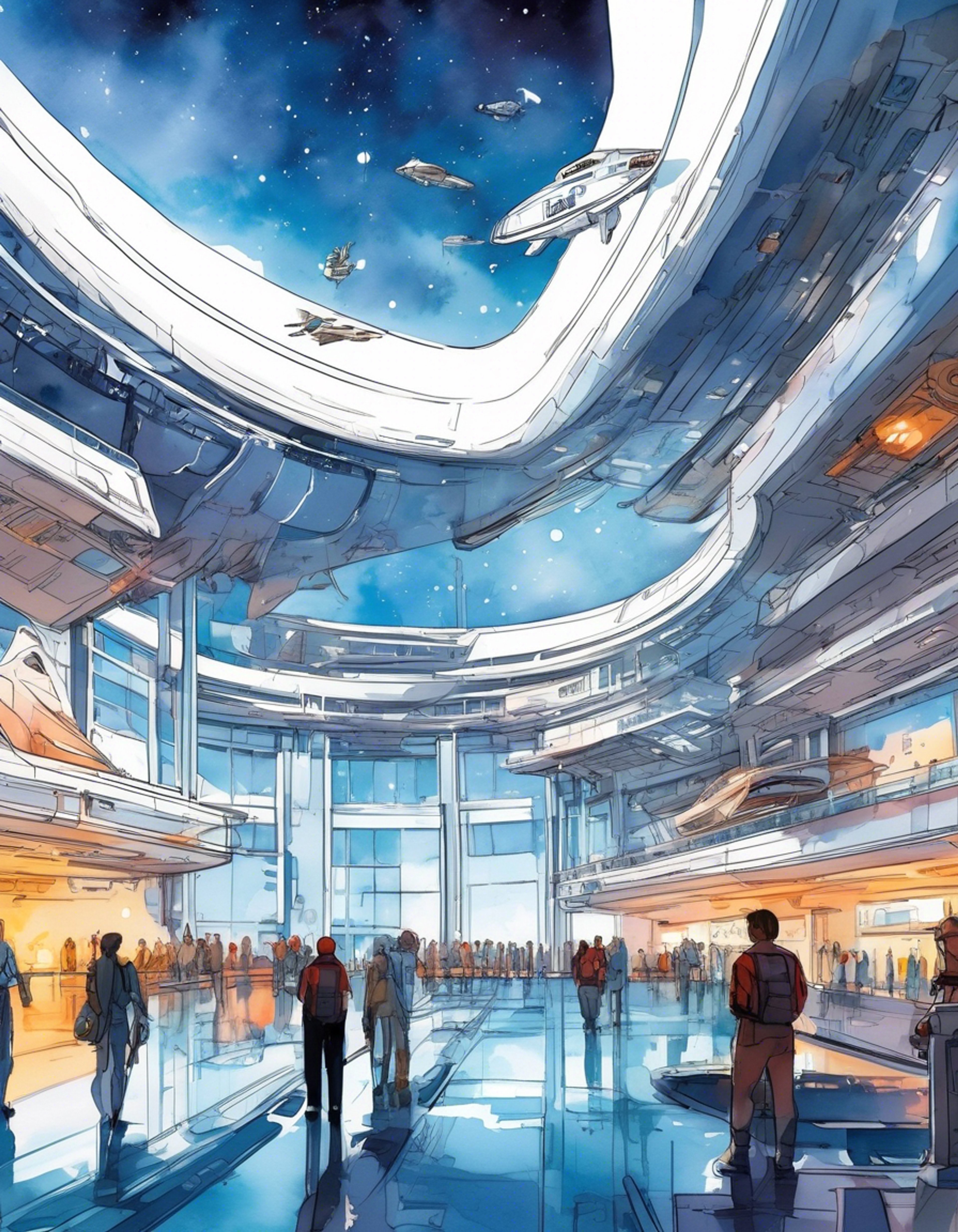 You find yourself in a tense standoff with Aly San San, Star Tours' pristine corporate spokesperson droid, whose yellow photoreceptors fix upon you with unwavering intensity. Her metallic frame stands rigidly as you challenge her strict adherence to company protocol, creating an electric atmosphere of corporate authority versus personal autonomy. The bustling spaceport terminal serves as your arena as you engage in verbal sparring with this paragon of professional propriety.