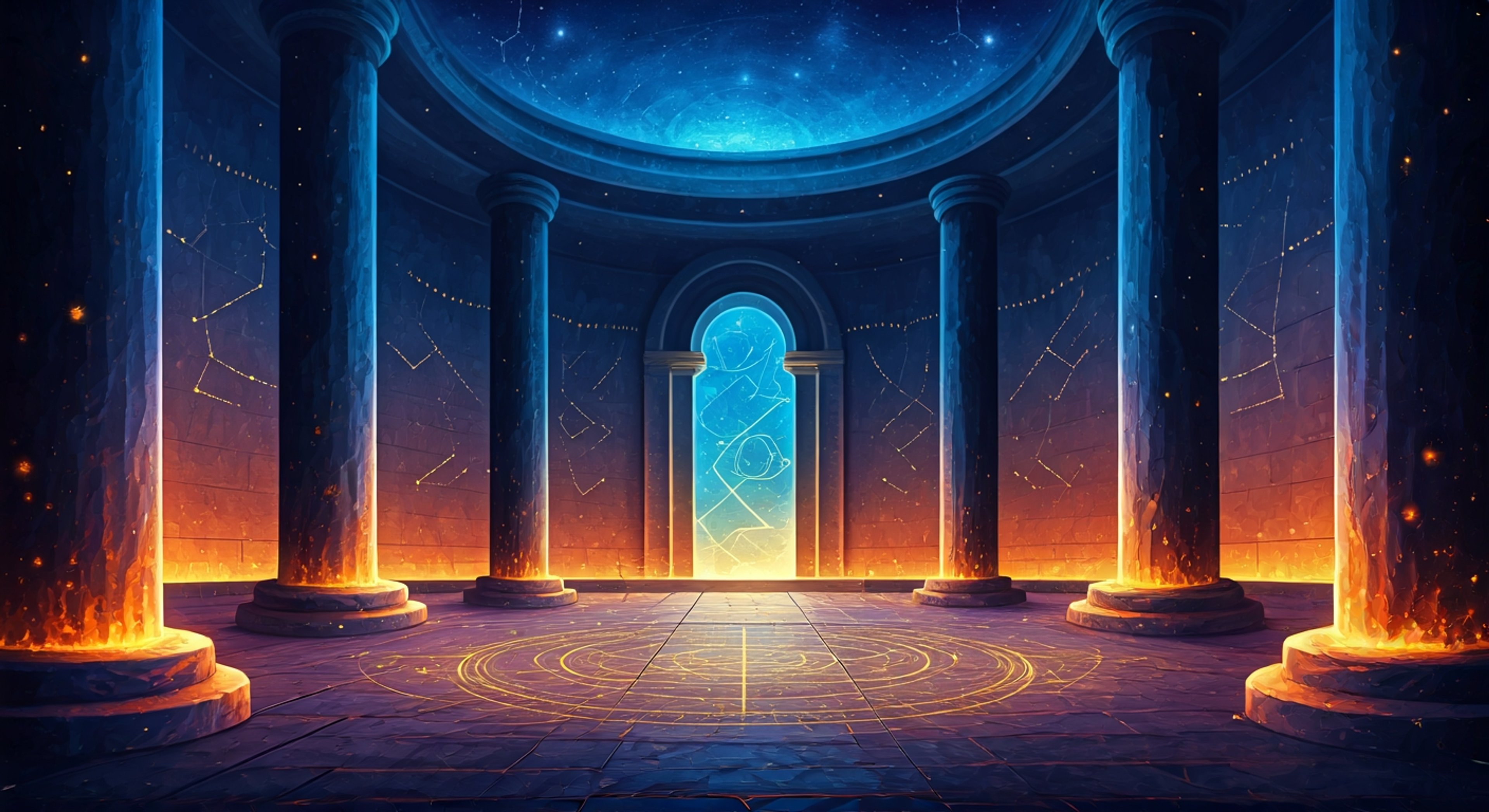 You stand in an ancient stone temple beneath an open sky where constellations shift and move independently of the normal night above, and the Cosmo Queen awaits you at the chamber's center, her elaborate robes trailing cosmic dust that smells of ozone and starlight. The eight-foot-tall figure radiates authority so profound that the air itself seems to thicken around her, and her crown-like headdress casts dancing shadows of celestial symbols across the temple walls as she observes you with eyes that contain entire galaxies. She has summoned you here for reasons unknown, her regal posture and patient expression suggesting she knows far more about your purpose than you do, and the weight of her cosmic knowledge presses against your mind like a physical force. The stones beneath your feet hum with magical energy, and every shadow in the temple seems to hold ancient secrets waiting to be uncovered through this mysterious audience.