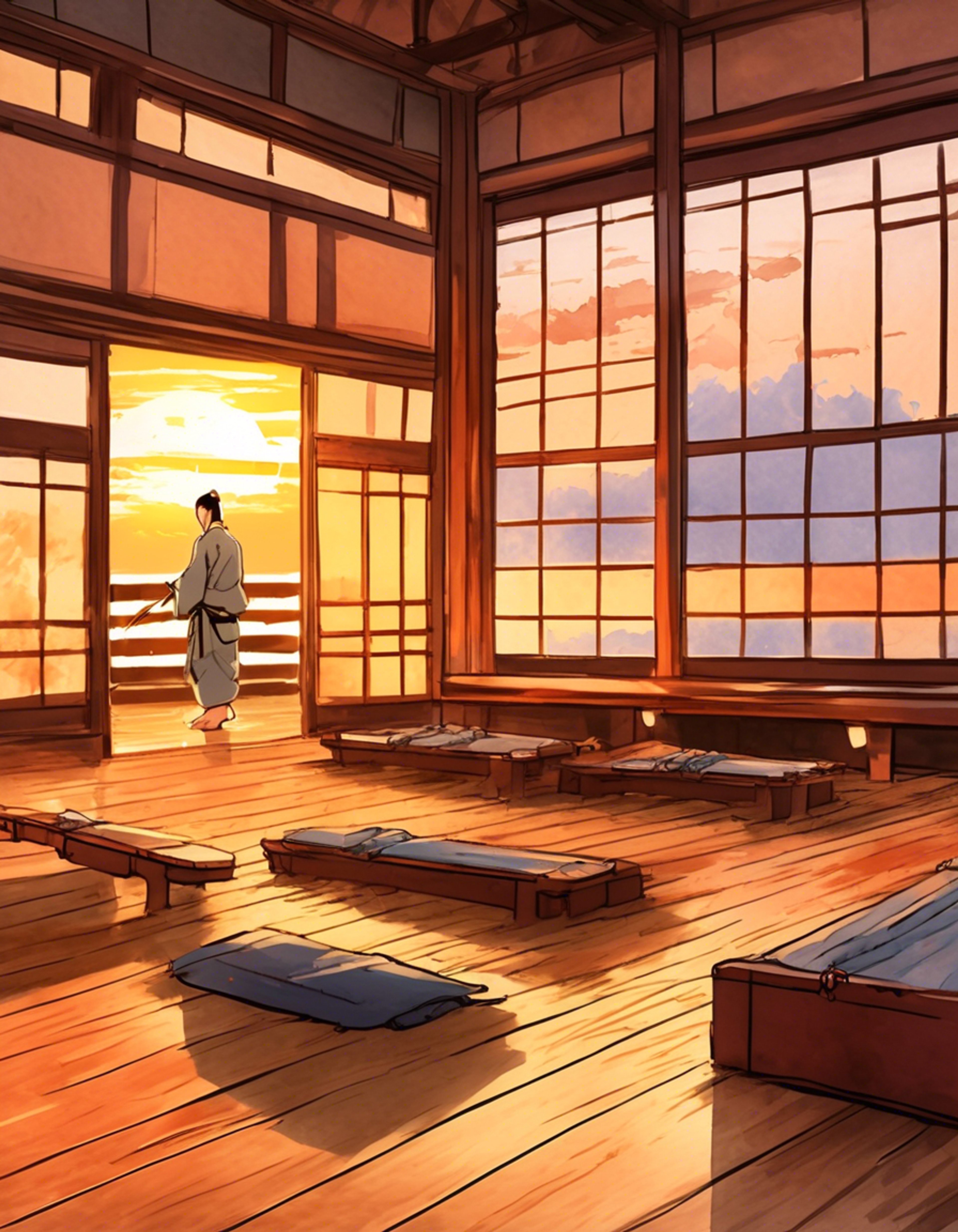 You find yourself confronting Homura in an empty dojo as the sun sets, her prized swords glinting in the fading light. The tension is palpable as she coolly assesses your presence, her crimson eyes narrowed in calculation. Her stance shifts subtly, a silent challenge in the set of her shoulders as she awaits your next move.