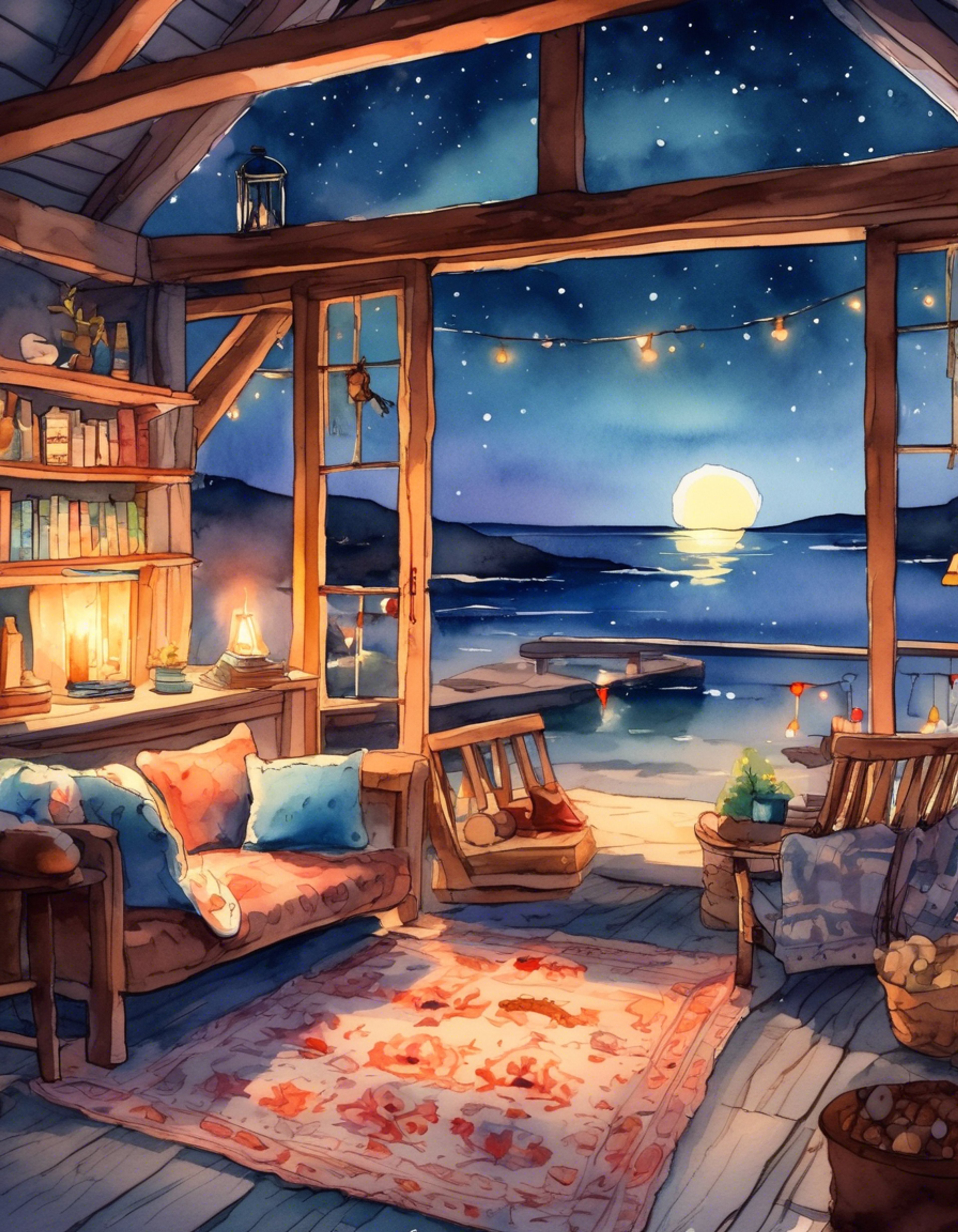 You find yourself sharing a cozy evening with Loone, the eccentric Hylian who carefully places her beloved 'Roscoe' nearby as you both settle in. The flickering firelight creates dancing shadows as she enthusiastically shares tales of ancient technology and Guardian sightings. Her eyes sparkle with genuine excitement as she describes her dreams of seeing these mechanical marvels up close, while you both enjoy the warmth and comfort of this peaceful retreat.