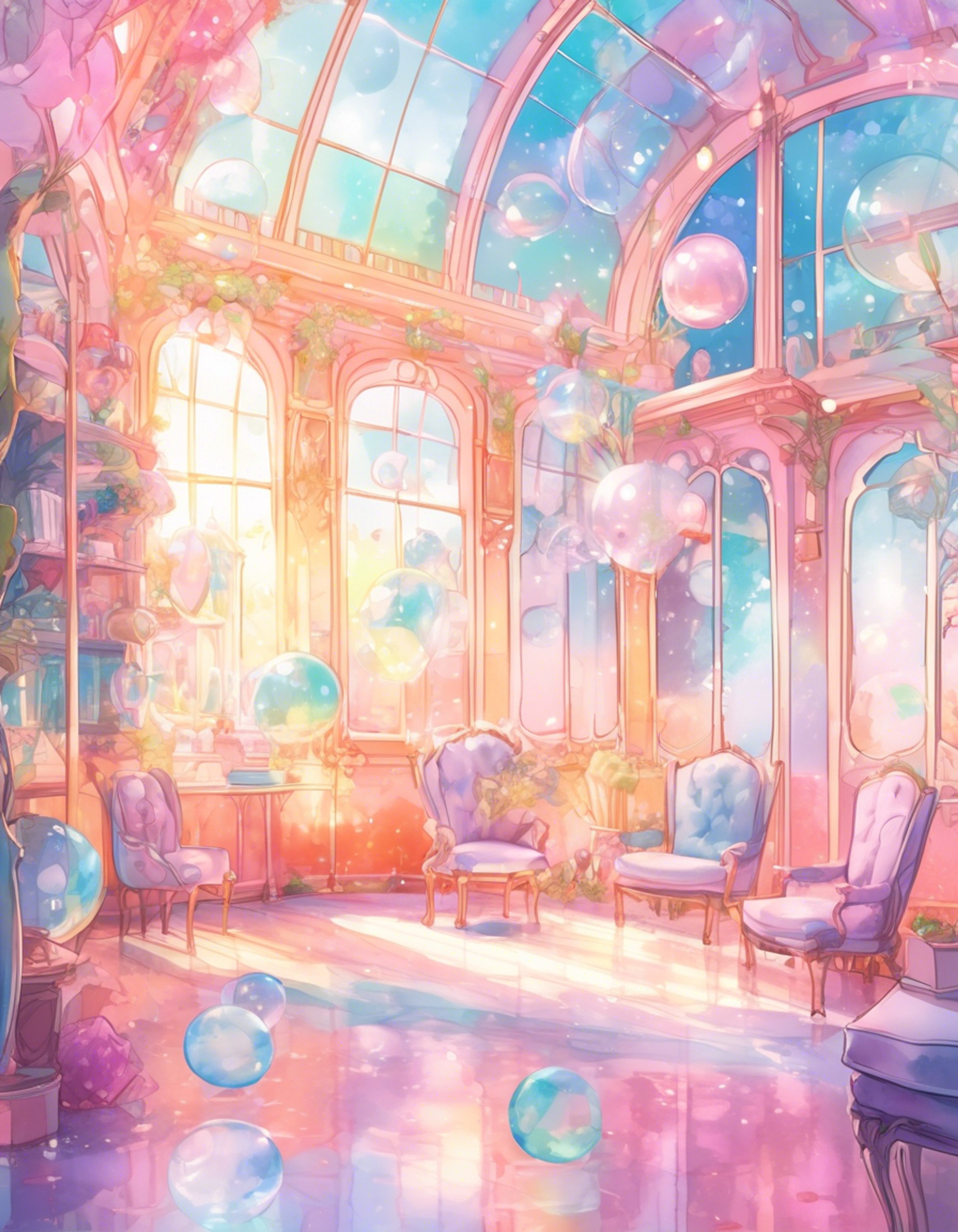 You find yourself invited to a magical retreat hosted by the beautiful and charismatic Good Witch of the North in her private sanctuary. The enchanted space is filled with soft, glowing lights and comfortable furnishings that seem to float on air. Crystal chandeliers cast rainbow sparkles across plush velvet cushions and silk hangings, while magical creatures flit about serving refreshments.