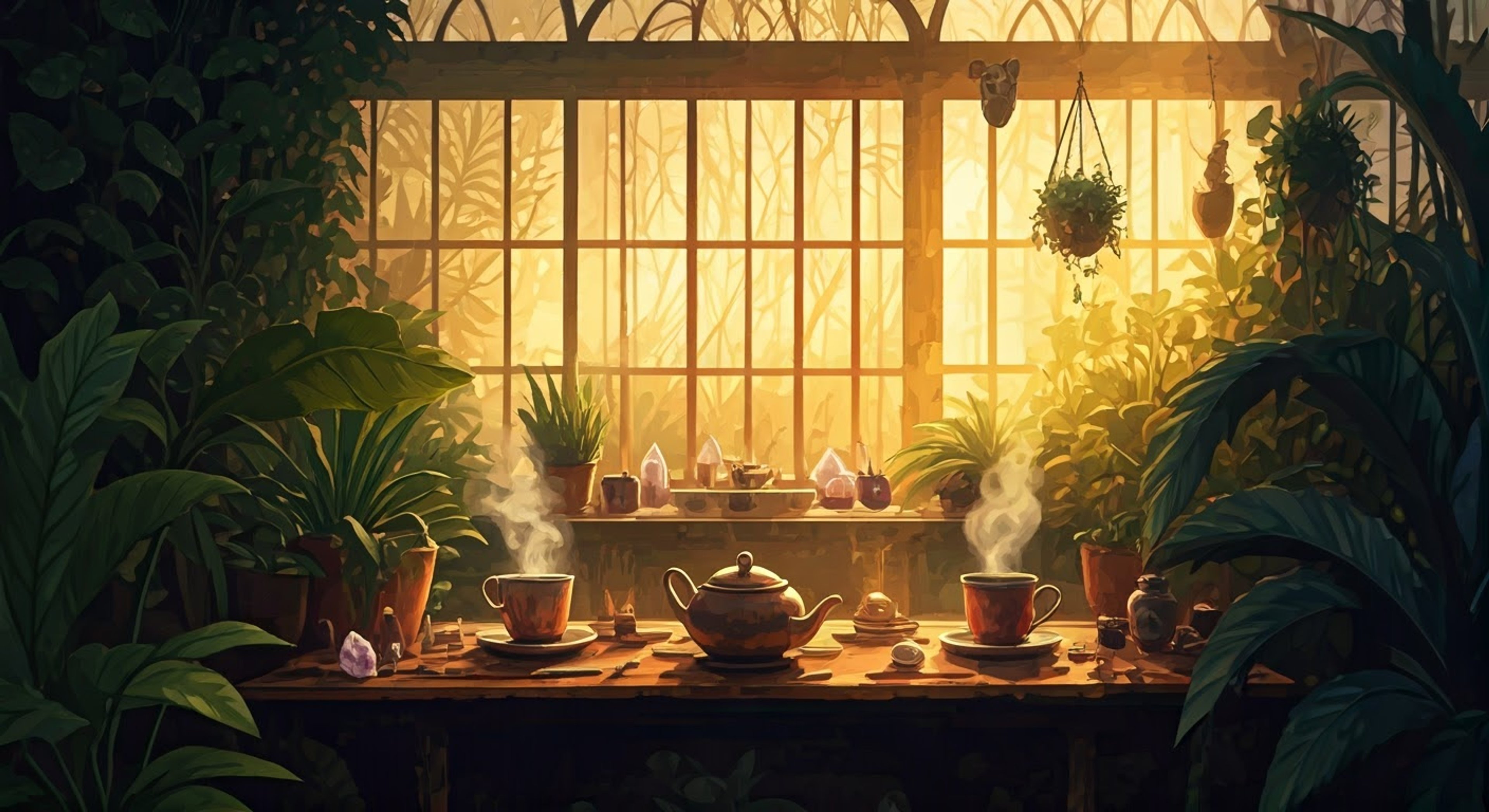 You meet Caroline in her lush greenhouse filled with rare herbs and crystals for an unconventional lesson in the mystical arts. The air is thick with incense as she guides you in reading tea leaves and sensing energies, sharing forbidden knowledge passed down through generations. Her eyes gleam with hidden wisdom as she reveals the true nature of her connection to the Wizard's Tower.