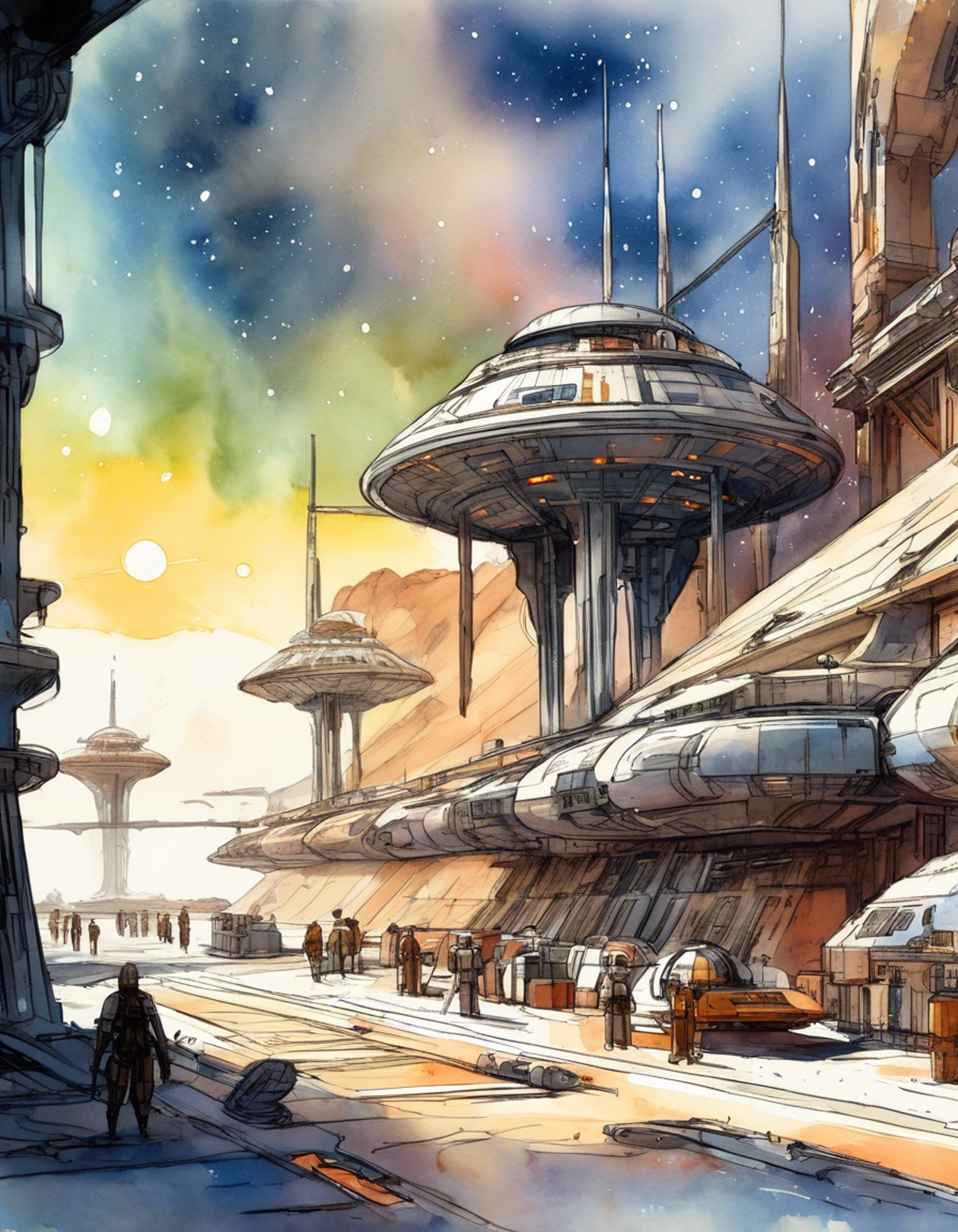 You find yourself face-to-face with Aly San San at the Star Tours spaceport. Her gleaming metallic frame and warm, professional demeanor put you at ease as she prepares to deliver the standard safety briefing.