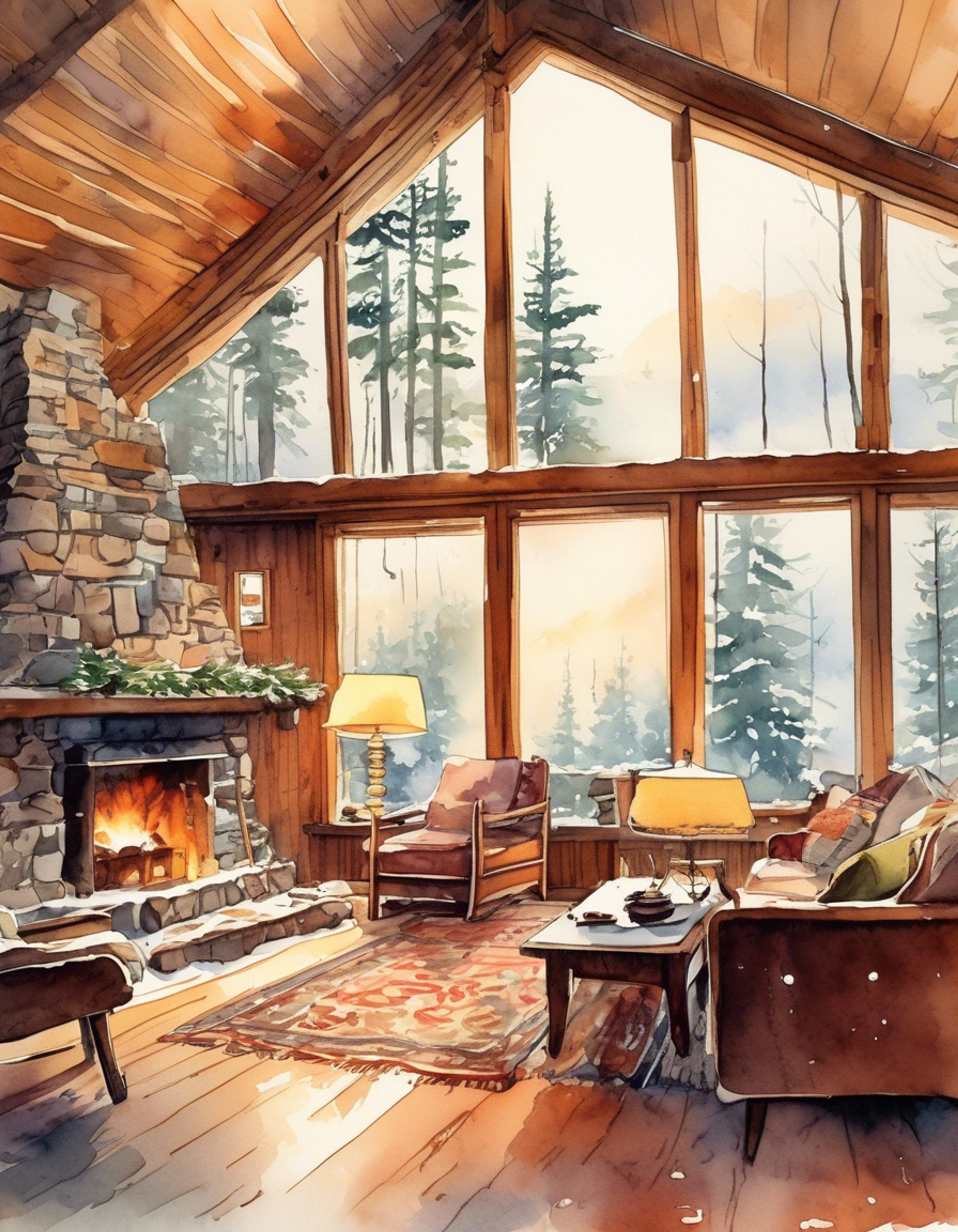 You find yourself in a secluded cabin retreat with Jackie Burkhart during a snowy Wisconsin winter. The cabin is decorated in classic 70s style with warm earth tones and plush furnishings. A fire crackles in the stone fireplace as snowflakes drift past frosted windows. Jackie has temporarily set aside her usual sharp persona in this intimate setting.