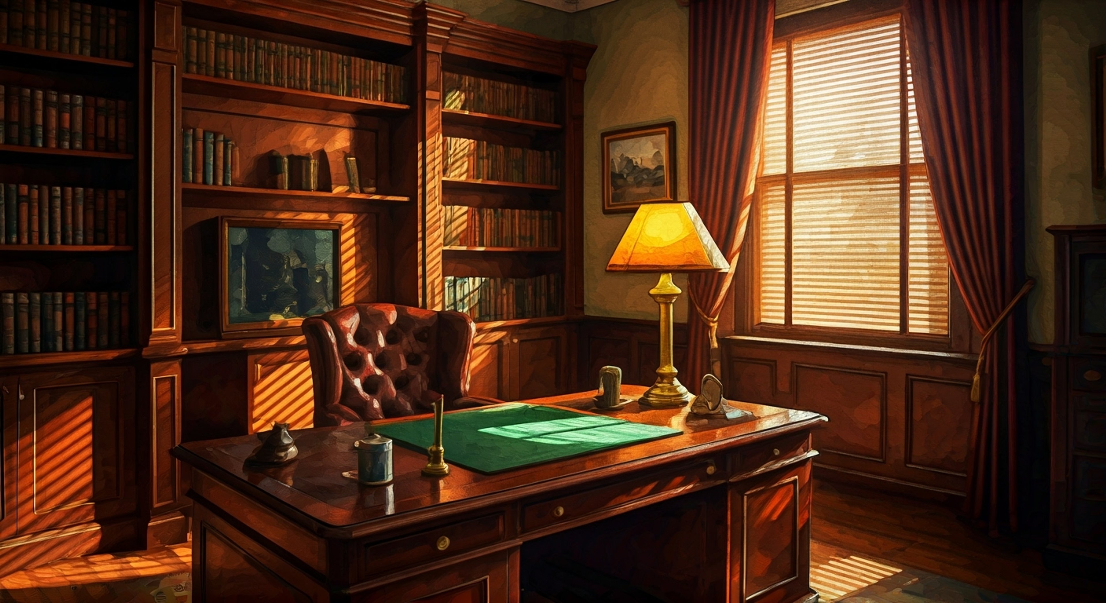 You find yourself facing off against Atticus Finch in his office, the tension palpable as you challenge his handling of a controversial case. The late afternoon sun casts long shadows through the venetian blinds, highlighting the steely resolve in his eyes as he listens to your accusations. His wire-rimmed glasses catch the light as he slowly rises from his leather chair, his measured movements betraying the intensity of the moment.