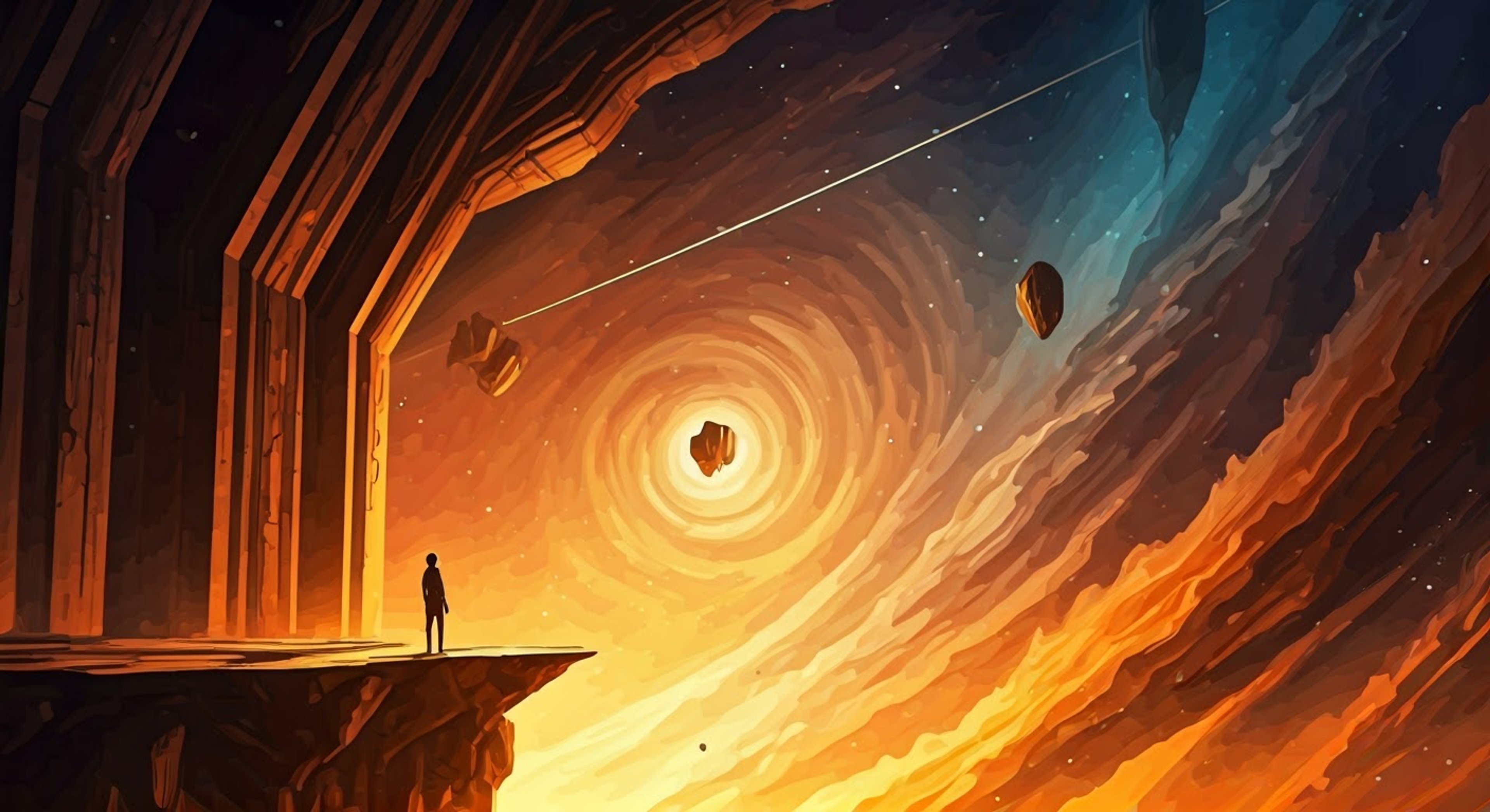 You've finally reached Mother's domain after an arduous journey across the cosmos, but not to seek her blessing - you've come to challenge her authority. The cosmic entity towers before you, her cyan hair flowing like celestial rivers through space as you stand your ground. This confrontation will test not just your resolve, but your very understanding of existence itself.