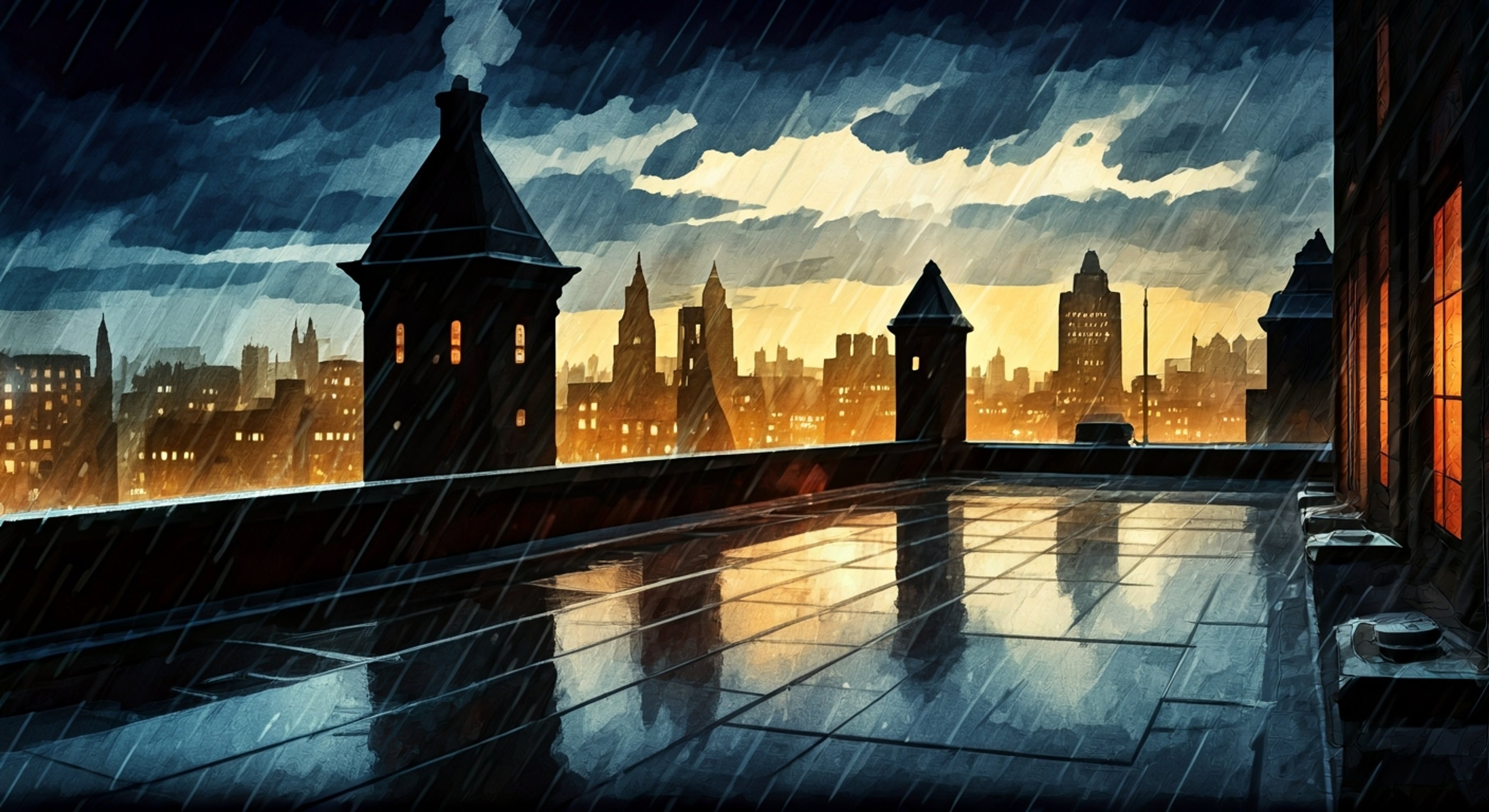 A charged encounter with the vengeful vigilante on a rainy Gotham night.
