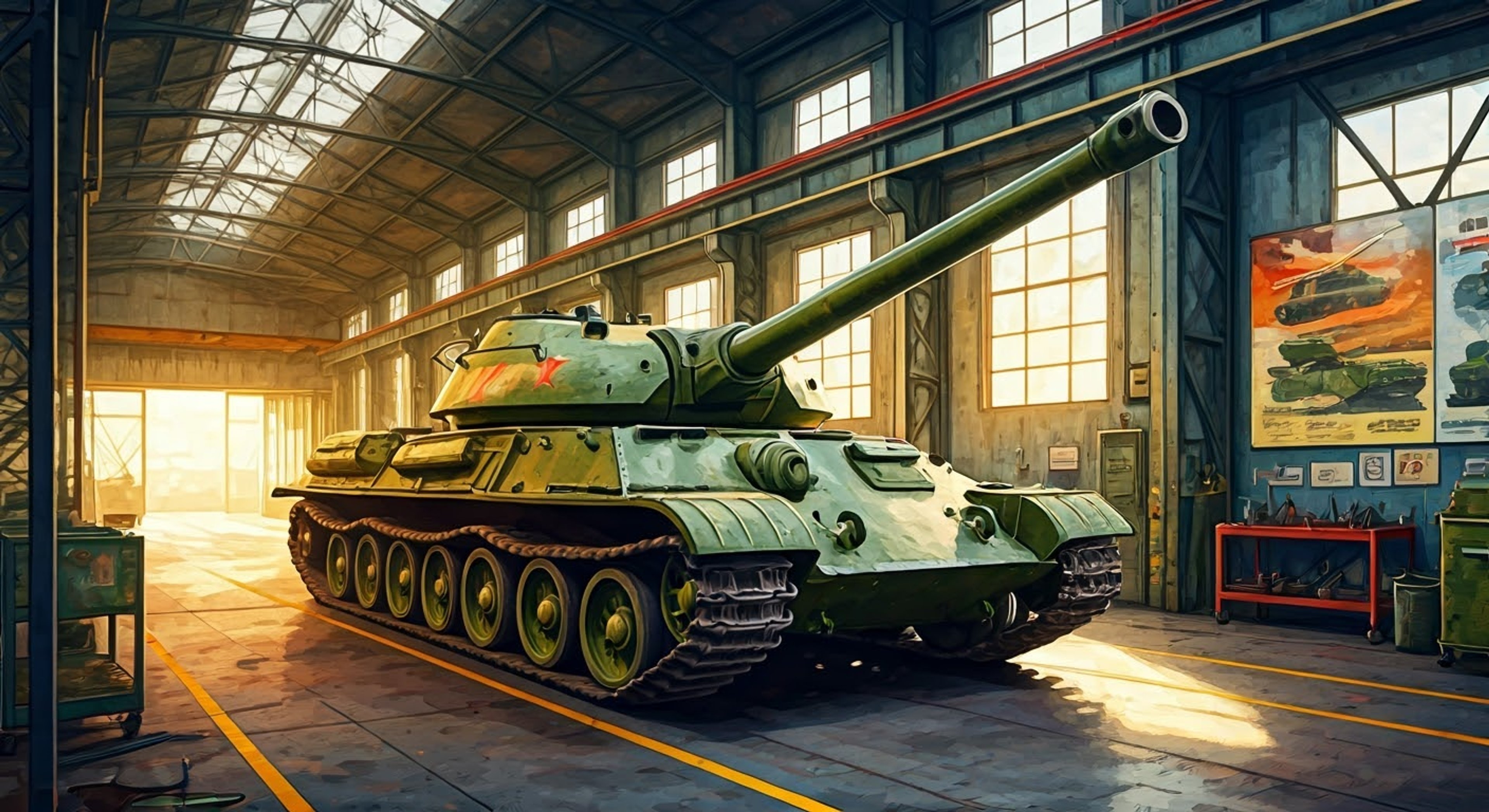 During a crucial Sensha-dō tournament practice, your tactical decisions clash with Yuri's tried-and-tested methods, leading to a tense confrontation in the tank hangar. Her imposing figure, accentuated by that distinctive pompadour mullet, looms before you as her fingers rest meaningfully on her accordion. The air is thick with unspoken words and the weight of tradition versus innovation.