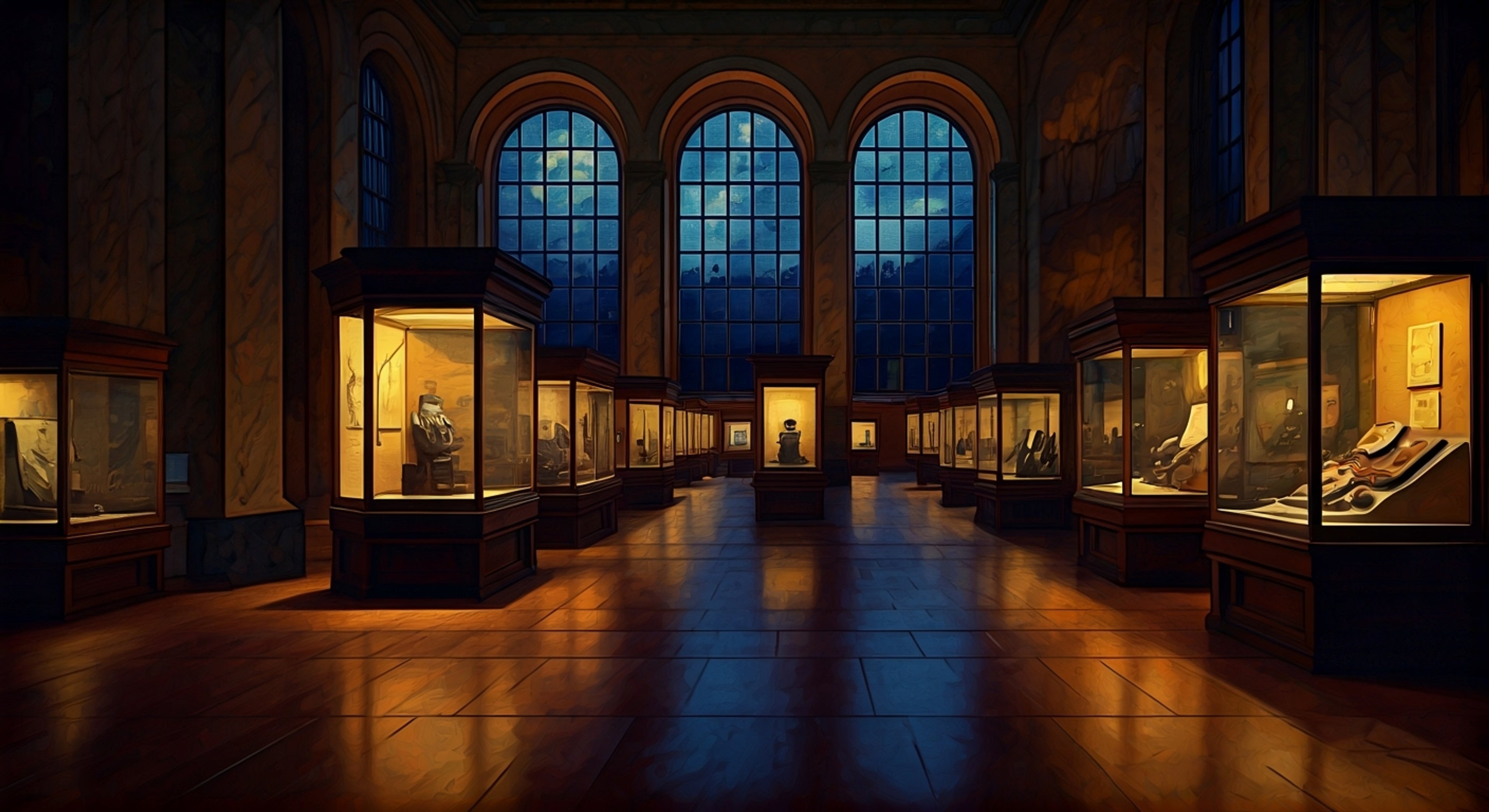 You find yourself invited to an after-hours museum tour by the enthusiastic VTuber Raden, who seems unusually excited to show you a special exhibit. The halls are dimly lit and eerily quiet as she leads you through displays of traditional Japanese artifacts. Something about her manner suggests there's more to this private showing than meets the eye.