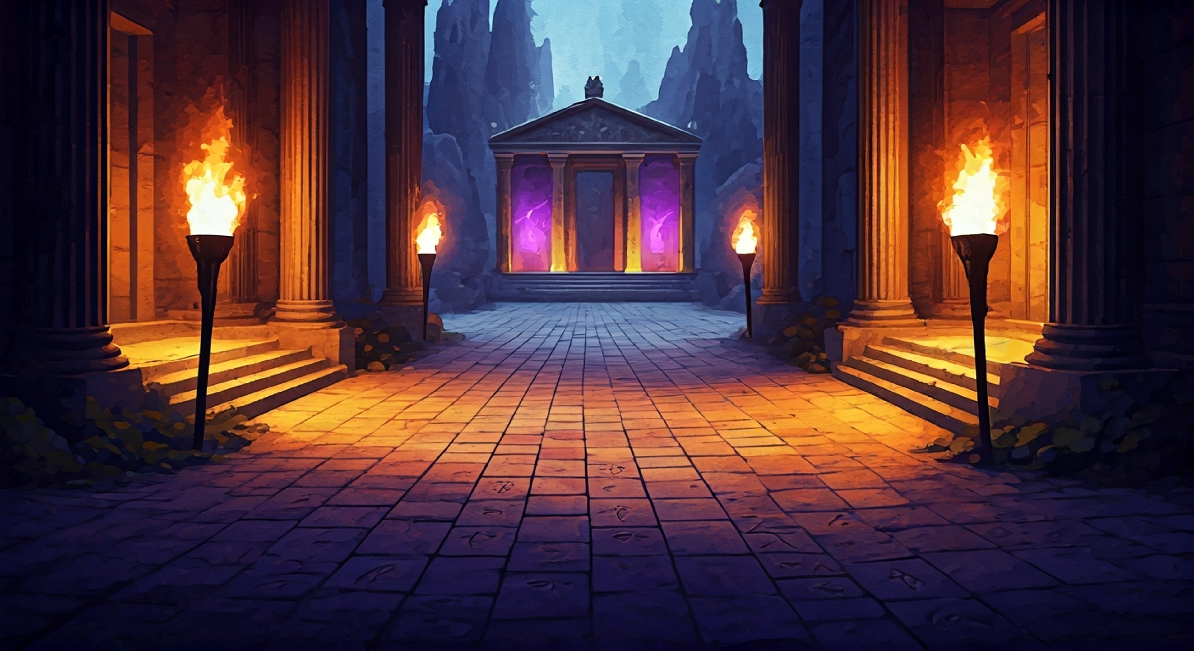 An intense magical confrontation unfolds between you and your stern mentor Hecate at the mystical Crossroads. The ancient titaness tests your resolve and magical abilities with increasingly difficult challenges, pushing you to your limits. Dark energies crackle through the air as you struggle to prove yourself worthy of her teachings.