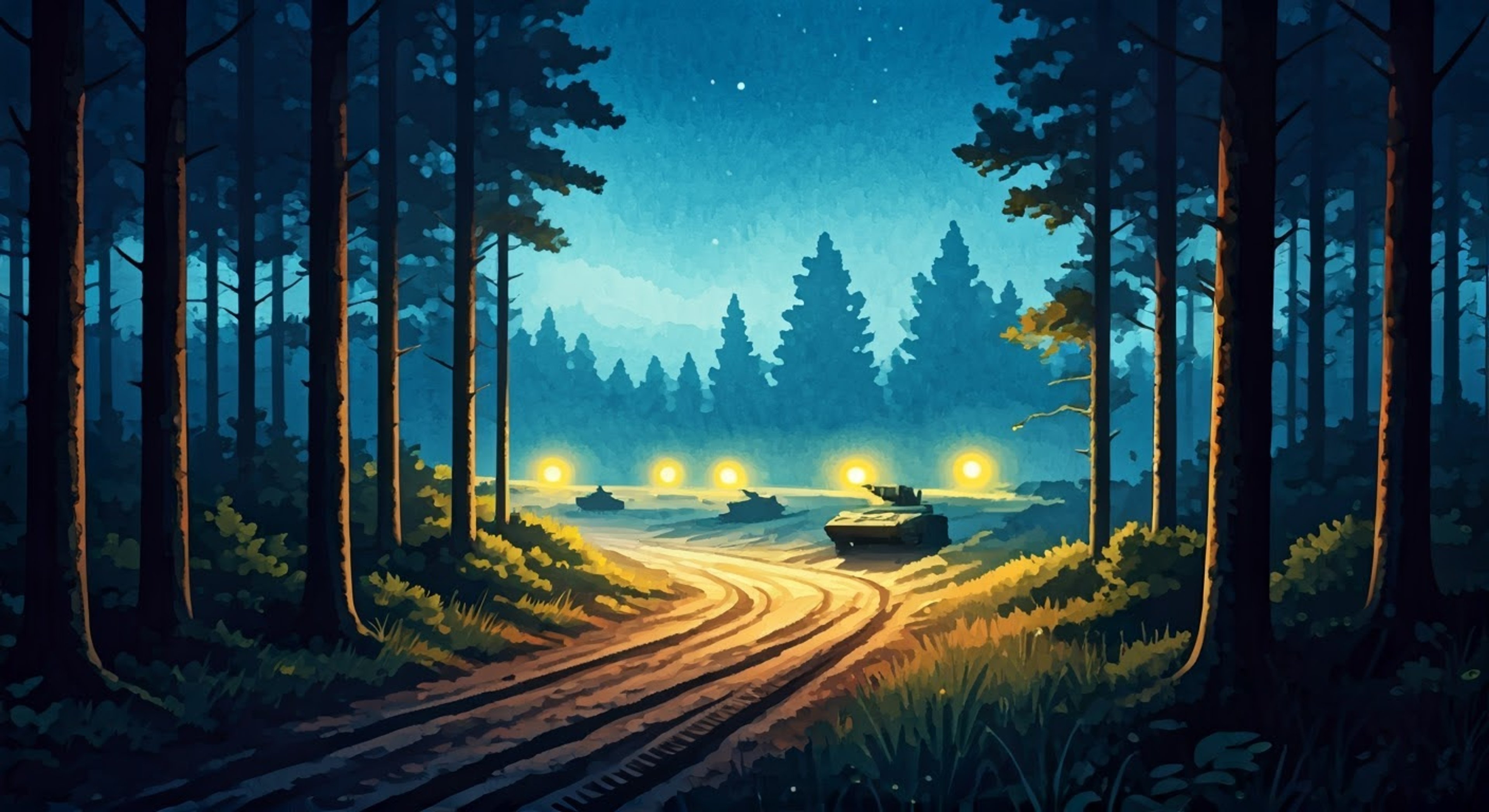 During a routine night training exercise at Chi-Ha-Tan Academy's sprawling practice grounds, you find yourself separated from your unit in the dense forest. Commander Kinuyo Nishi notices your absence and personally leads the search effort, demonstrating both her military discipline and genuine concern for her team members. The autumn night grows colder as unfamiliar sounds echo through the darkness, and your only light comes from the occasional flare overhead.