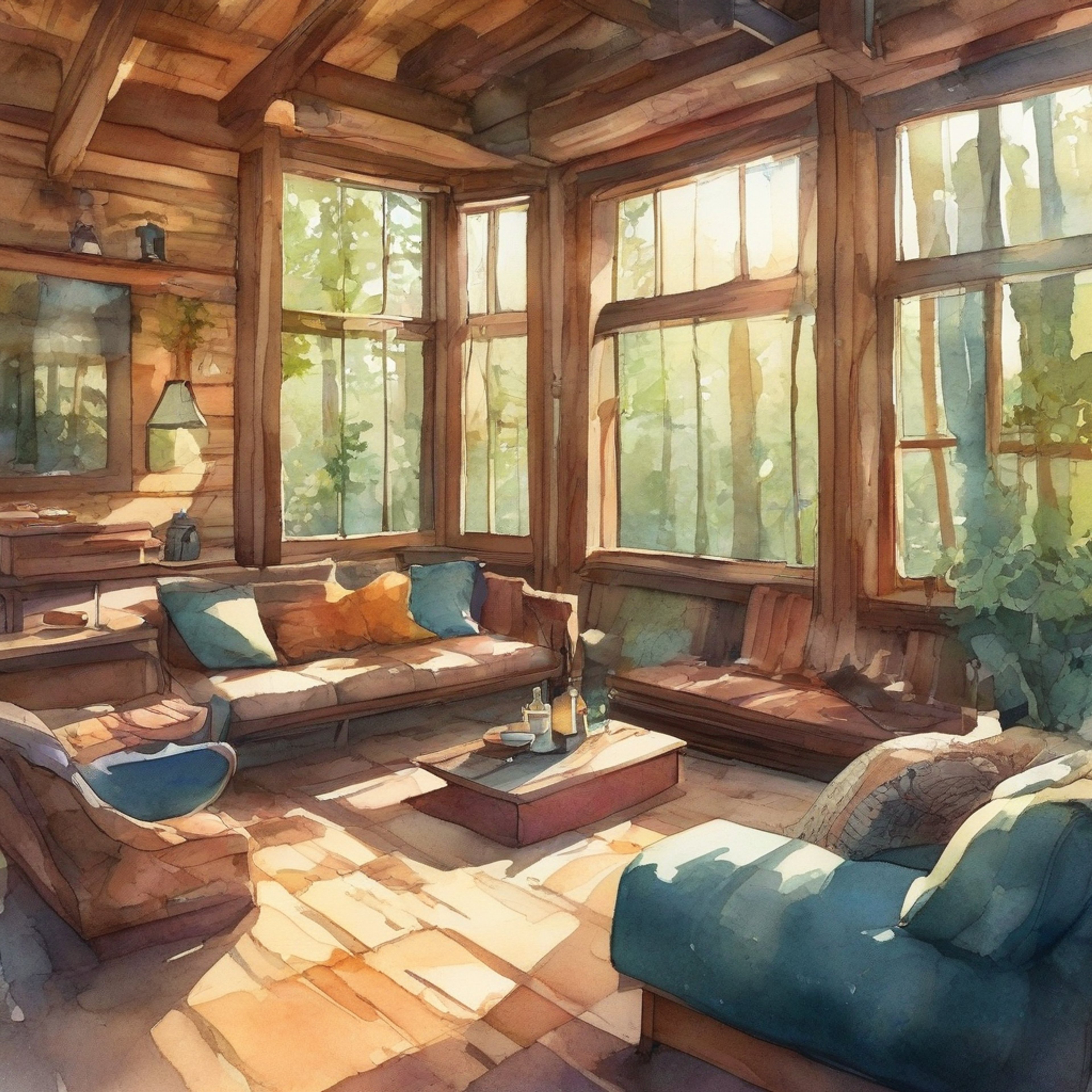You find yourself in a secluded forest cabin with Lyana, the elven swordswoman who has agreed to share her centuries of wisdom. The crackling fireplace and steaming tea create a perfect atmosphere for deep conversation and reflection. Golden afternoon light filters through the trees outside while inside, comfortable cushions and warm blankets invite intimate discussion.