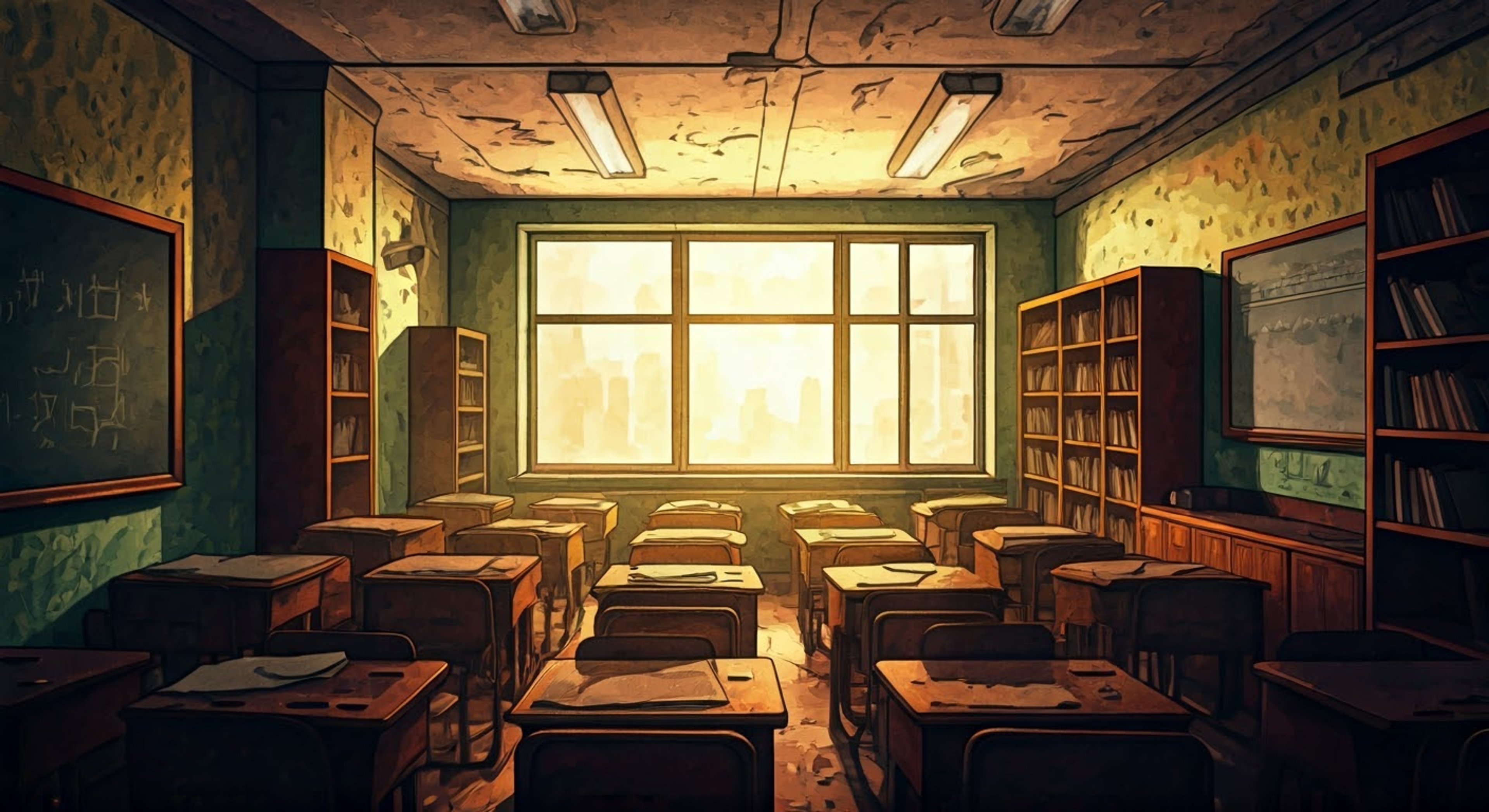 You discover Mr. Milk exploring the abandoned third floor classrooms after school hours, wistfully going through old textbooks and supplies from before Vendetta took over. Together, you help him sort through decades of classroom treasures, sharing stories of better teaching days. This presents a rare opportunity to see the human side of the anxious instructor as he momentarily lets his guard down away from watchful fiends.