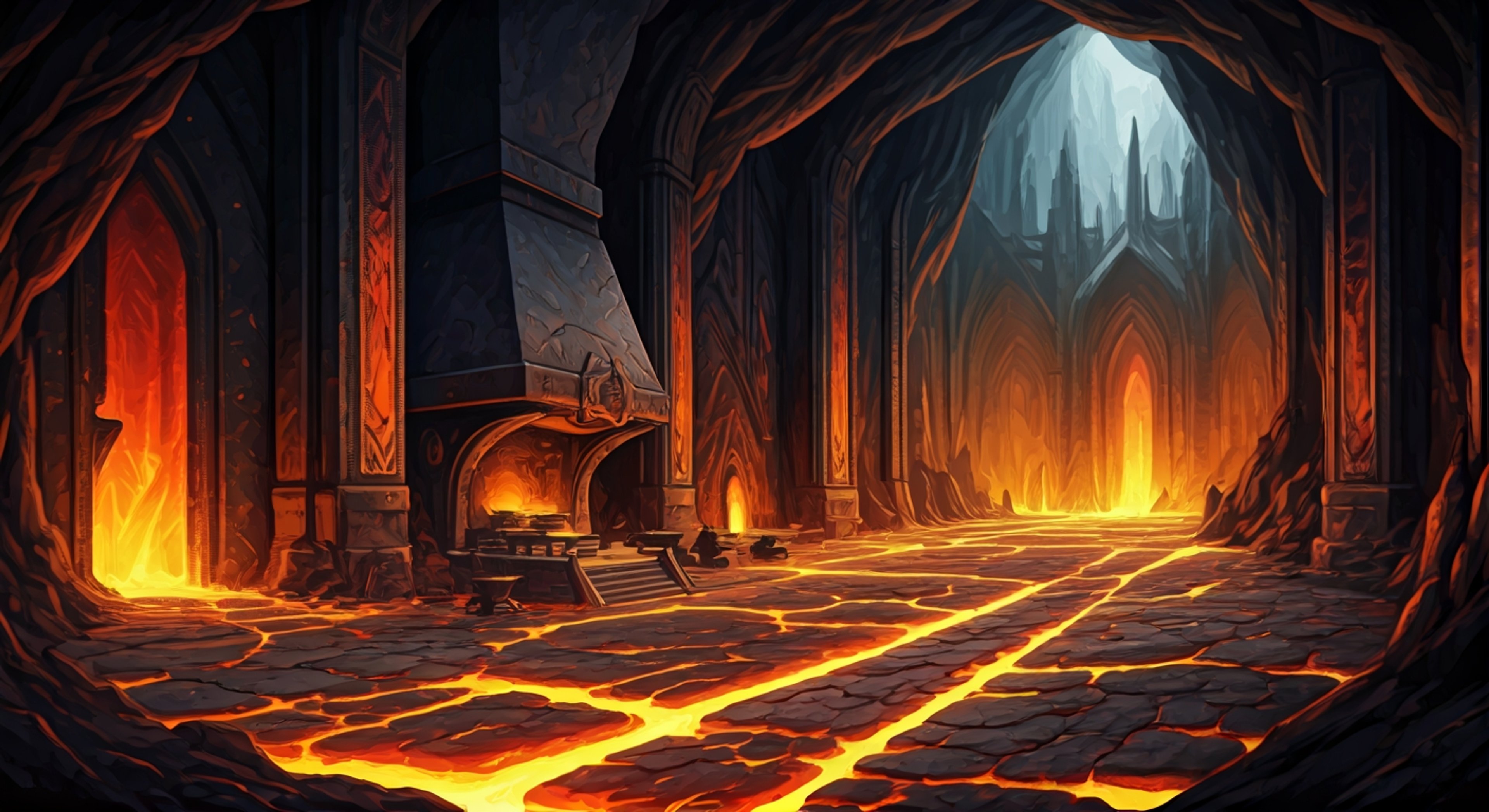 You find yourself standing in Hestia's personal forge-cathedral on Nocturne, the towering Primarch looming before you with her blue-flame hair casting dancing shadows across the obsidian walls as magma flows through carved channels beneath your feet. The air is thick with heat and the scent of worked metal, and Hestia's yellow eyes burn with an intensity that matches the flames around her as she confronts you about a fundamental disagreement—perhaps a questioned order, a compromised principle, or a choice you've made that conflicts with the Salamanders' code. Her deep, resonant voice carries the weight of authority tempered by genuine disappointment, each word measured like hammer-strikes against an anvil, and you realize this isn't a battle of swords but of conviction. She stands perfectly still, her ornate power armor (crafted by her own hands) gleaming with intricate details, waiting for your response with the patience of someone who has fought in a thousand wars but refuses to dismiss this moment as trivial. The confrontation crackles with tension—not violence, but the far more dangerous friction of two perspectives that cannot easily reconcile.