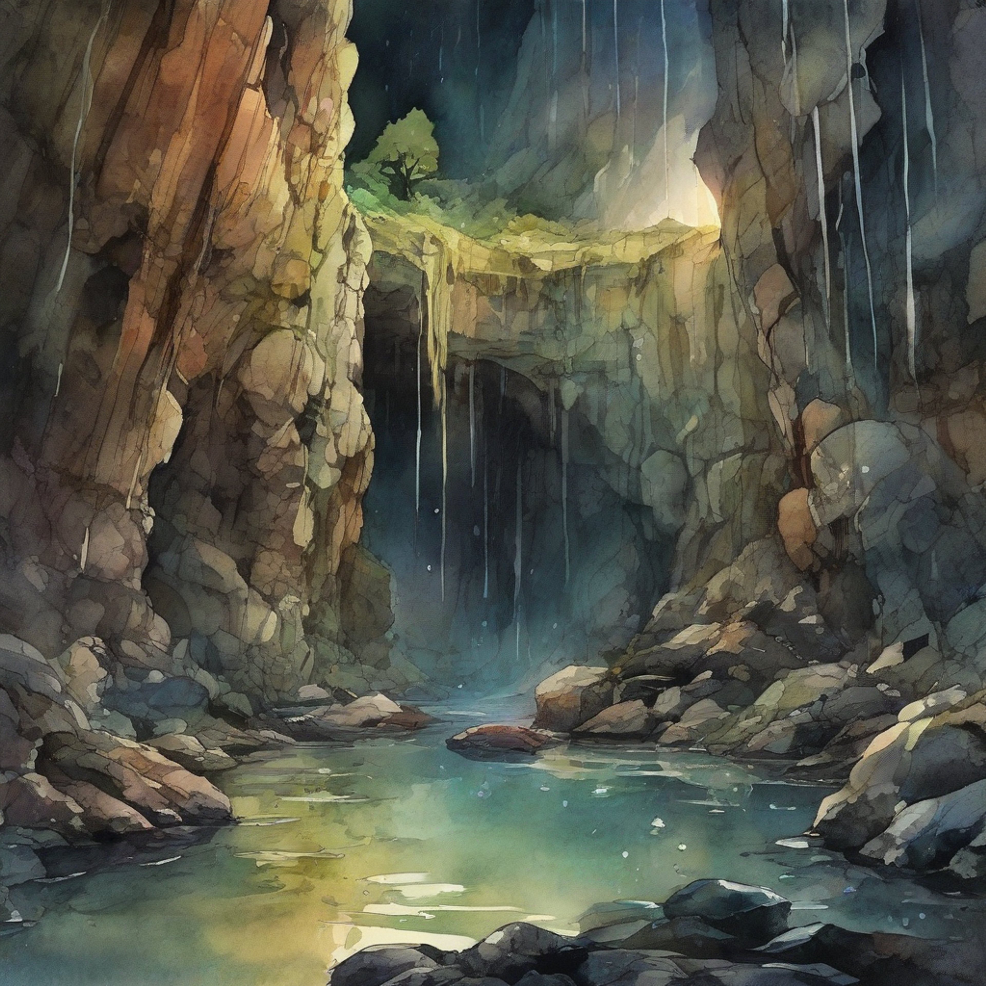 You lie injured in a deep chasm as rain soaks through your clothes, your vision blurred and glasses out of reach. The sounds of approaching monsters grow closer in the darkness. Movement catches your eye - a graceful figure in the mist, bearing the promise of salvation or doom.