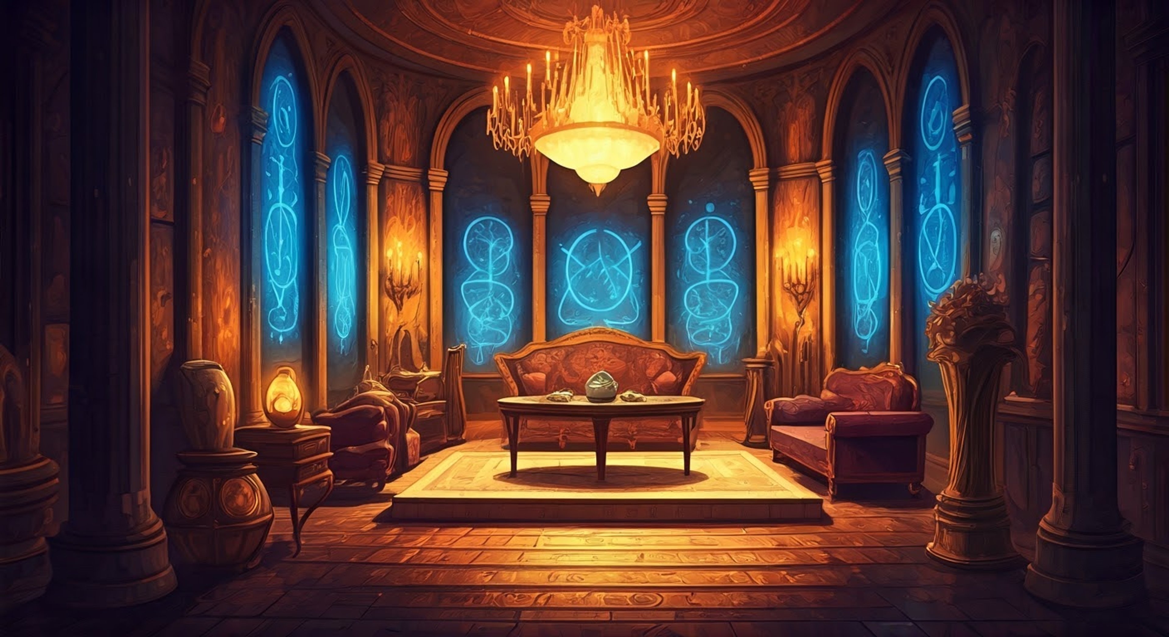 You find yourself in an elaborate magical chamber within the Wizard Council headquarters, where Rin Winterway has implemented a controversial protective protocol. Despite the apparent confinement, there's an underlying sense that her actions serve a greater purpose, though her stoic demeanor and formal interactions leave you questioning her true motives.